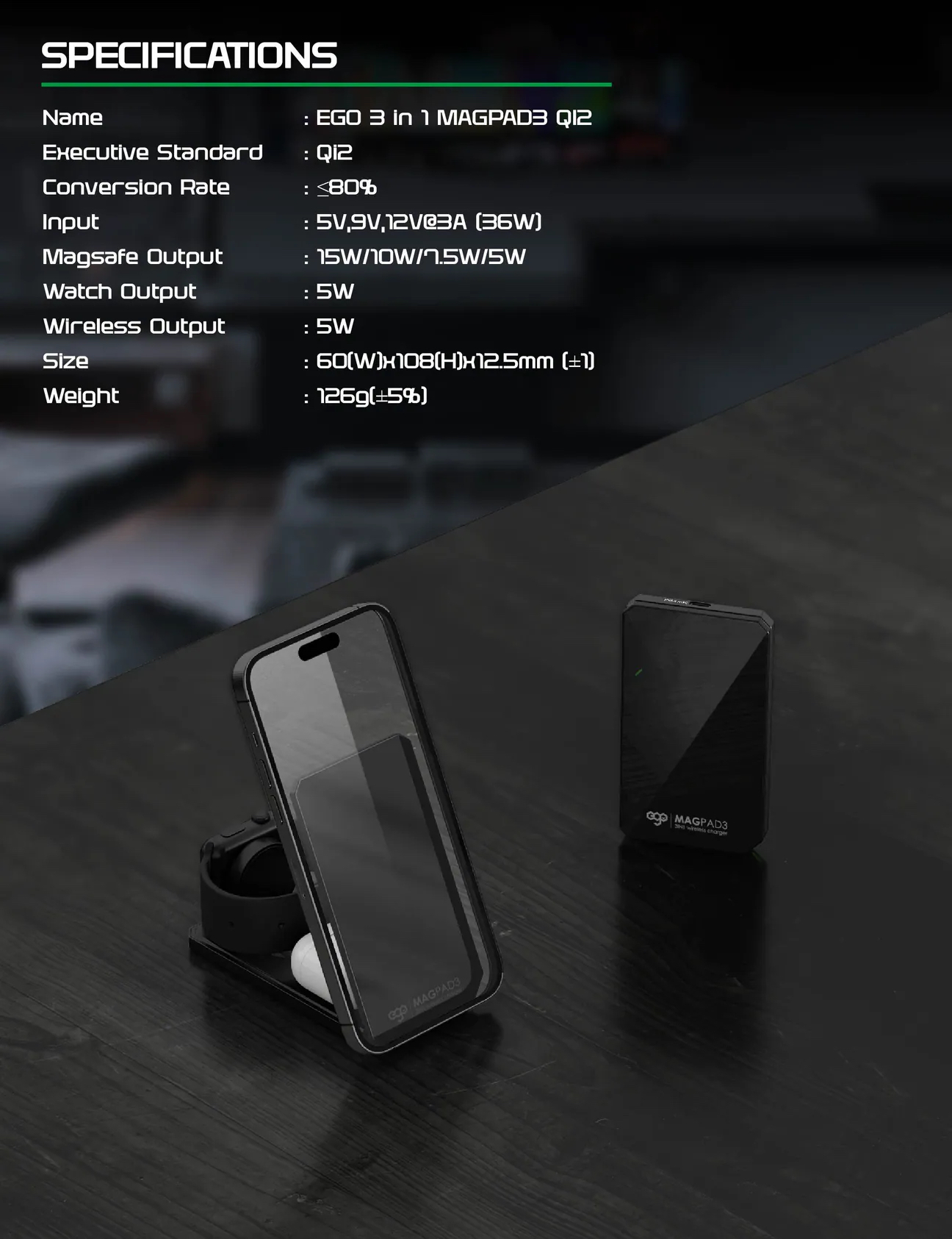 EGO MagPad3 QI2 3in1 Magsafe 充電座