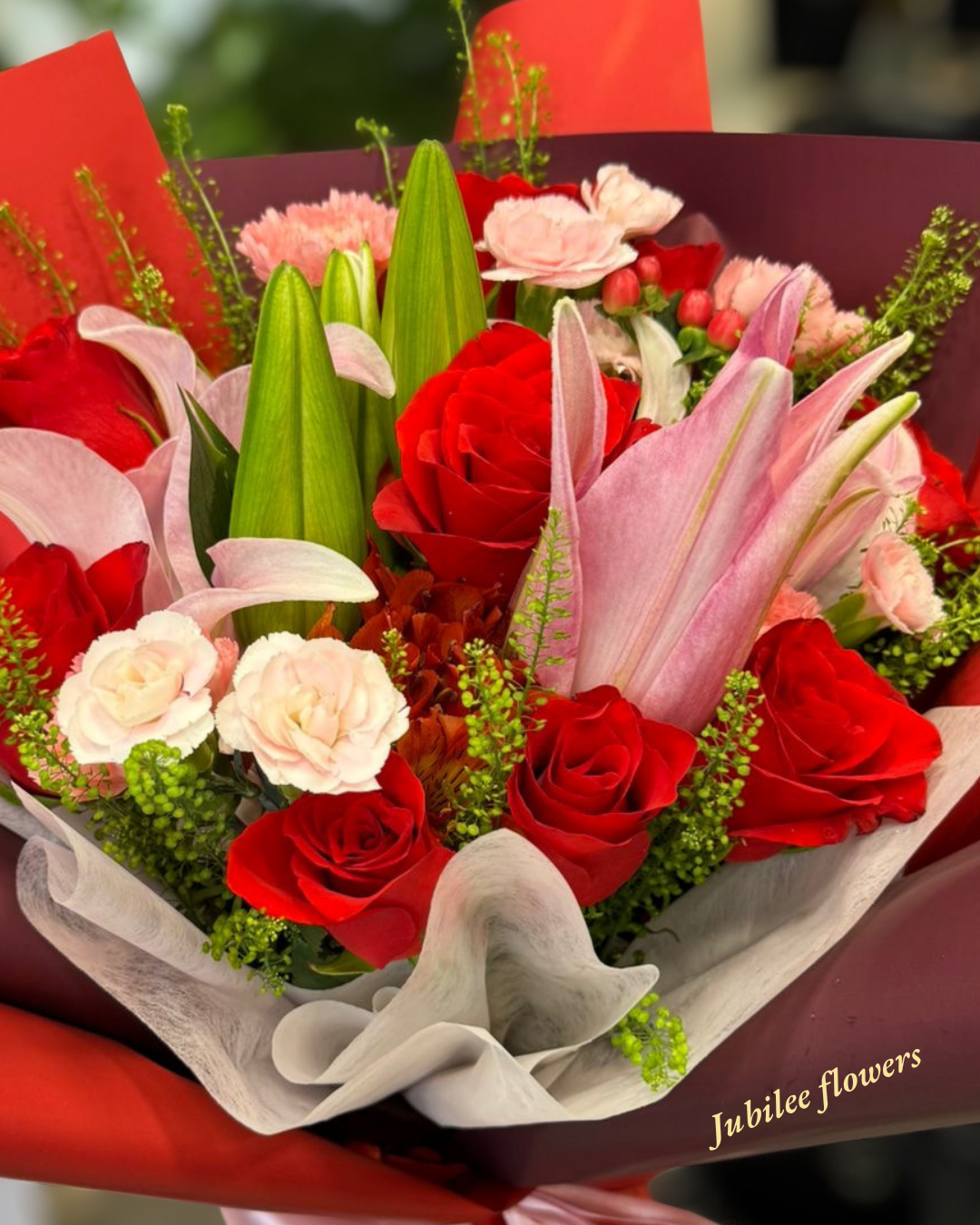 紅玫瑰 百合花束
