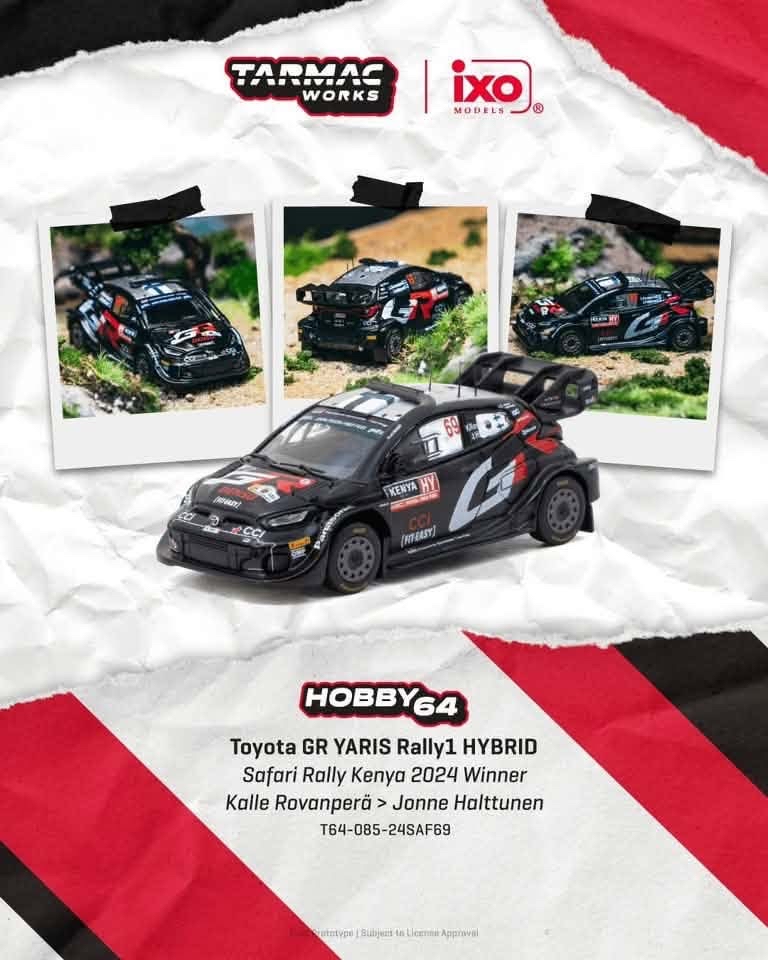 （預訂 Pre Order) Tarmac Works ( T64-085-24SAF69 ) Toyota GR YARIS Rally1 HYBRID Safari Rally Kenya 2024 Winner Kalle Rovanperä / Jonne Halttunen