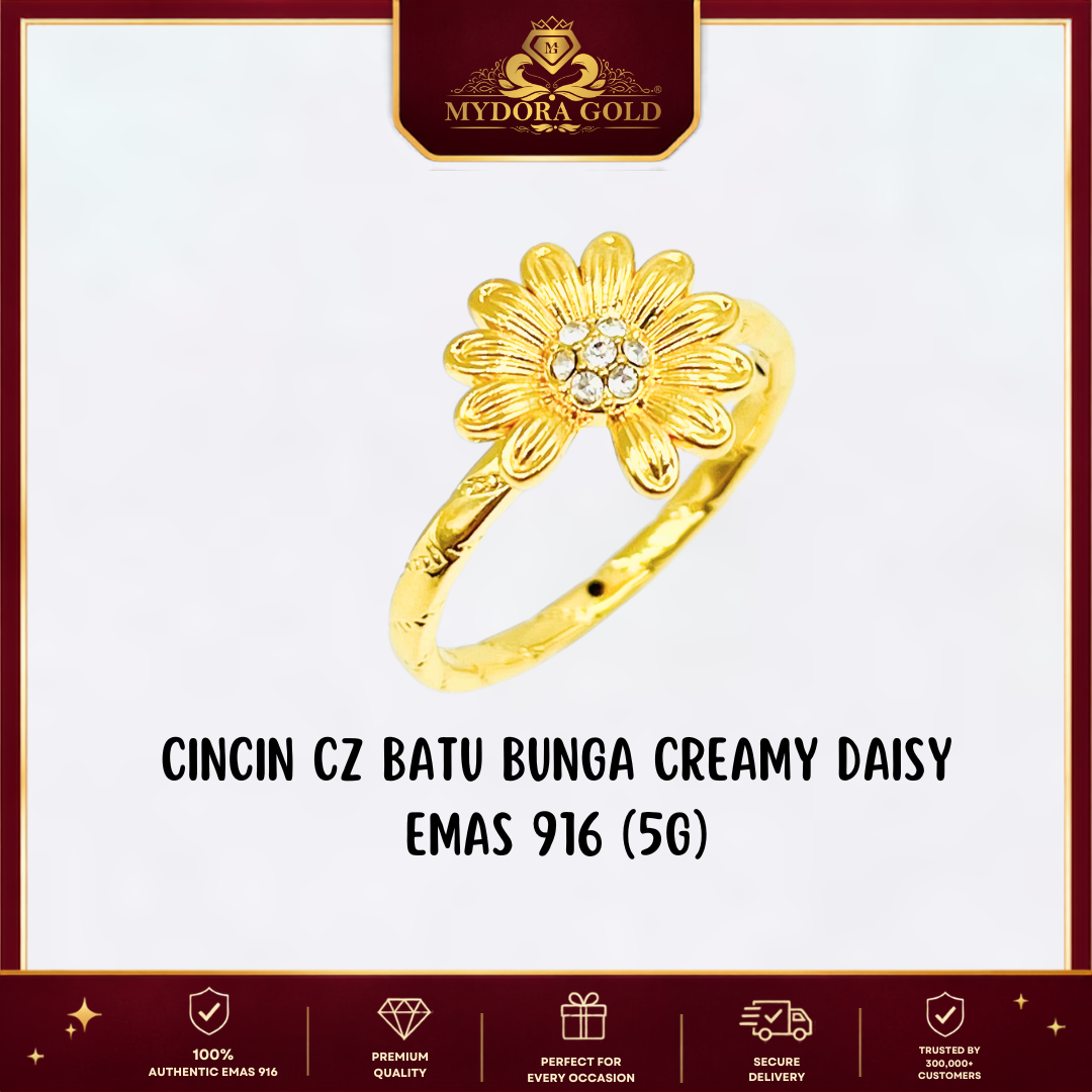 MYDORA Cincin CZ Batu Bunga Creamy Daisy (5G) l EMAS 916/22K