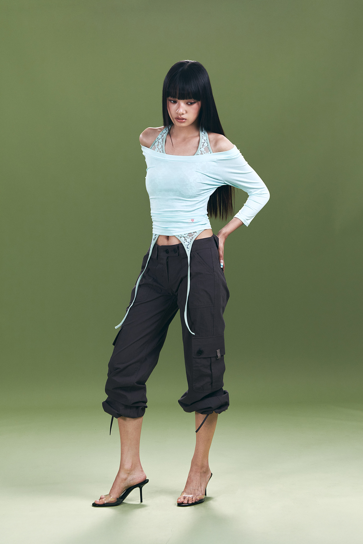 pleaseNOFOLLOW - Zed Off-Shoulder Long Sleeve Top (Mint)