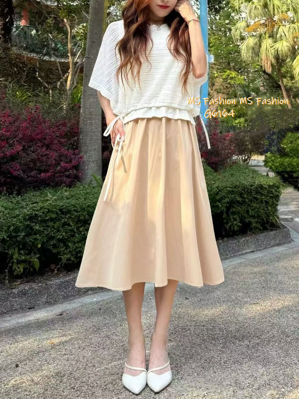 G6164 韓國🇰🇷假兩件通花連身裙