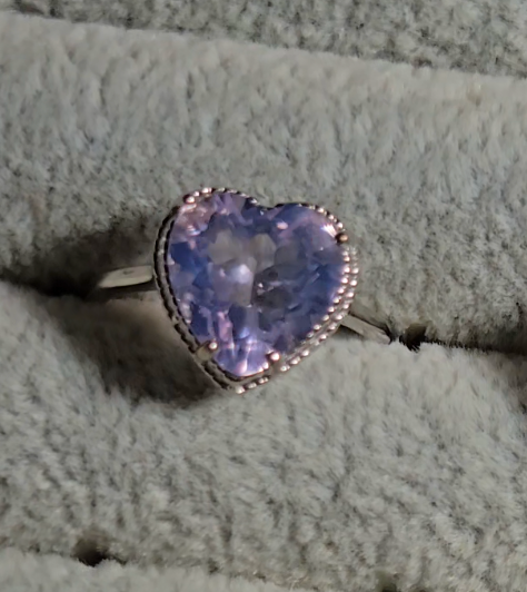 Lavender moon quartz heart ring in adjustable sterling silver (A) - RQ153
