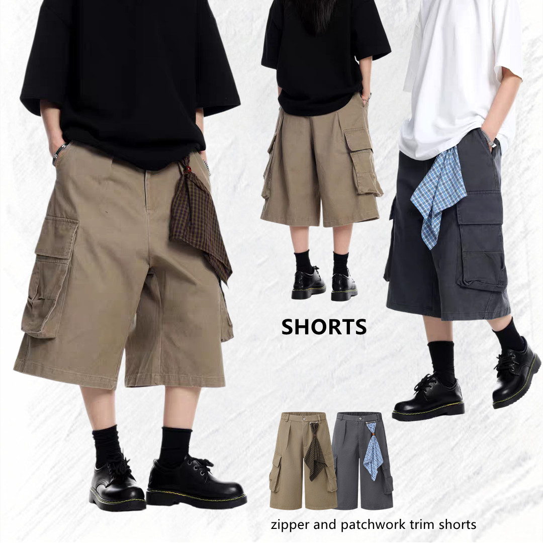 M1062拉鍊配布裝飾短褲