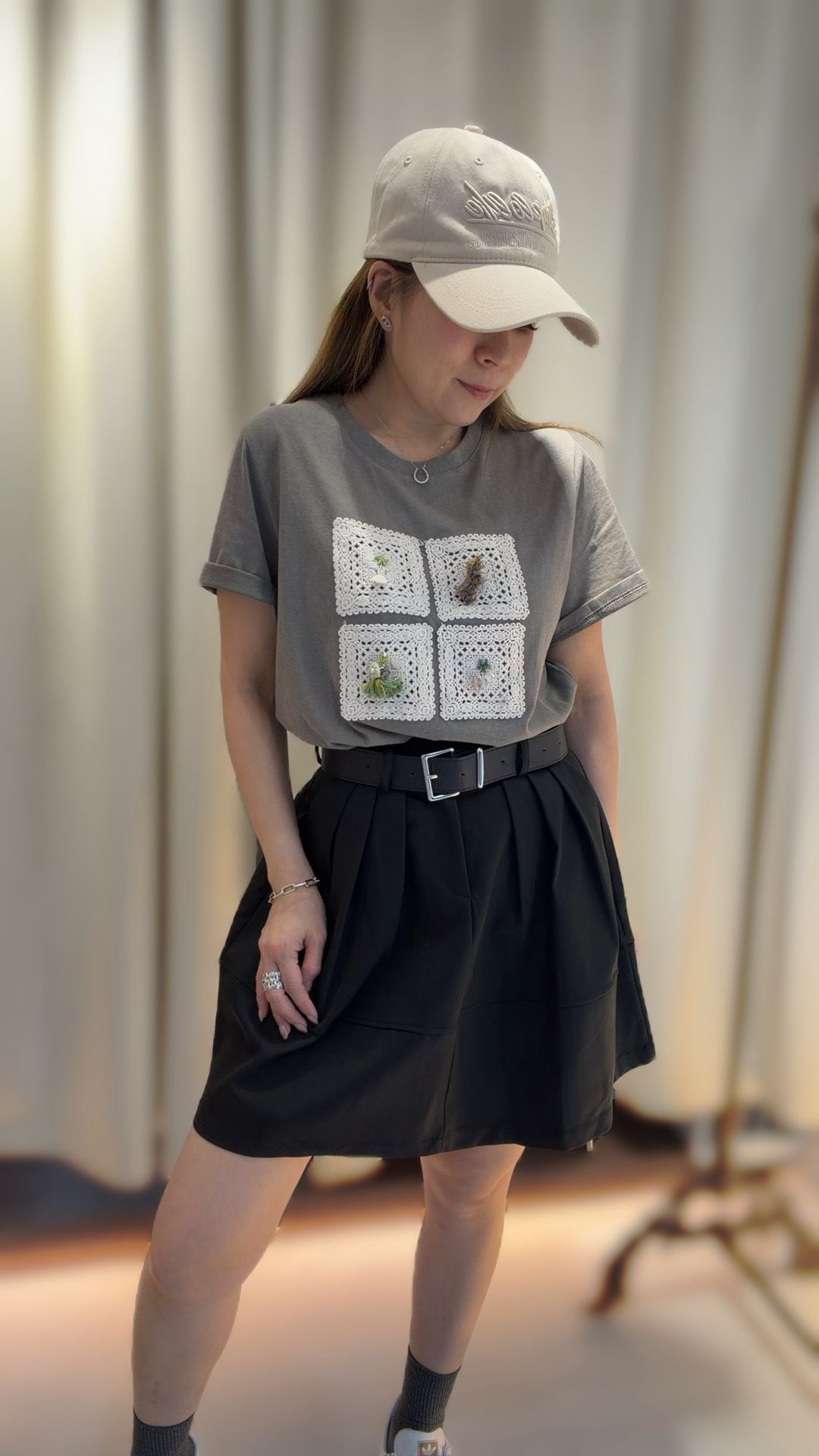 文藝風手工鉤花拼接T恤