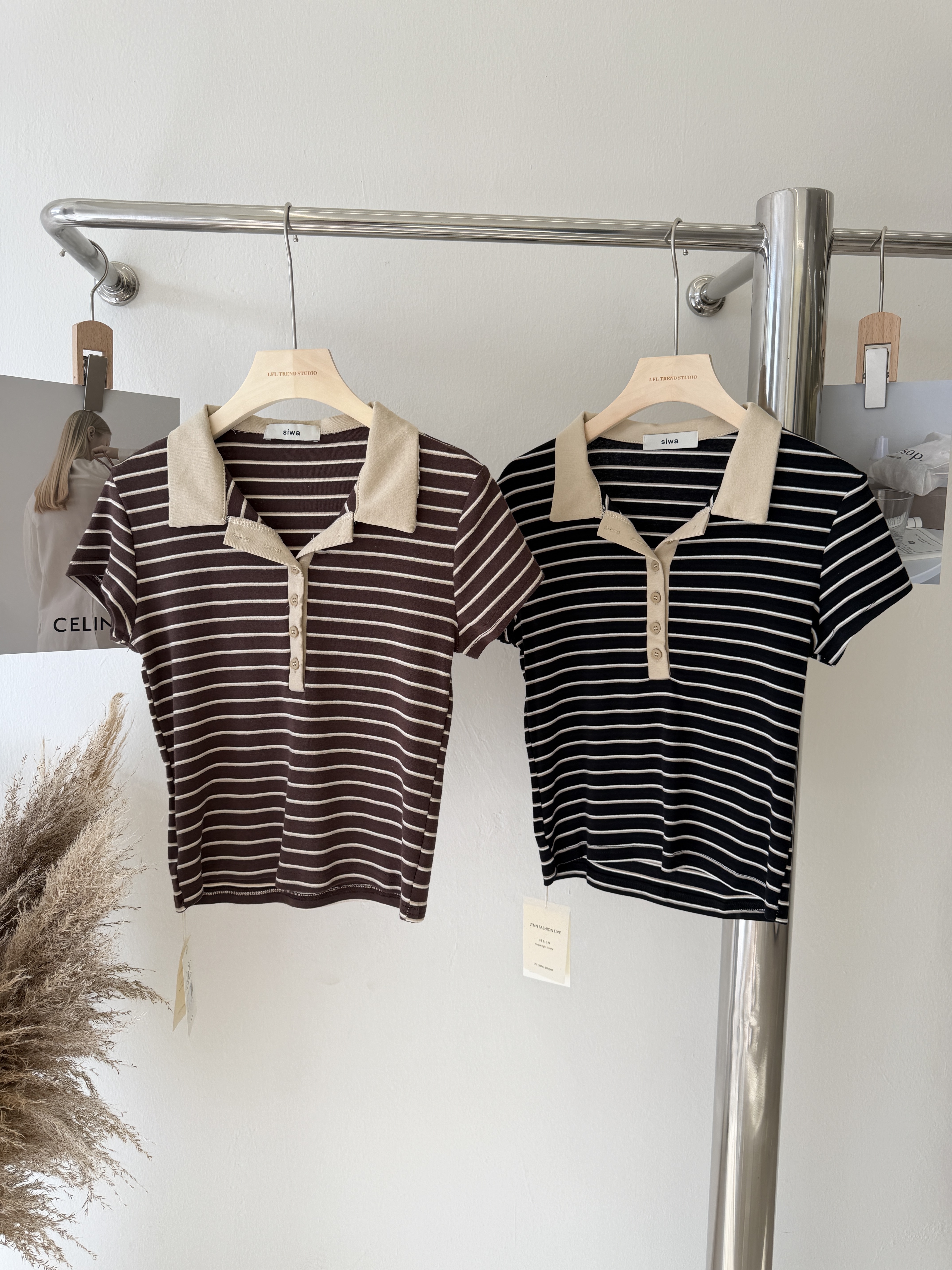 6560 韩系条纹翻领短袖