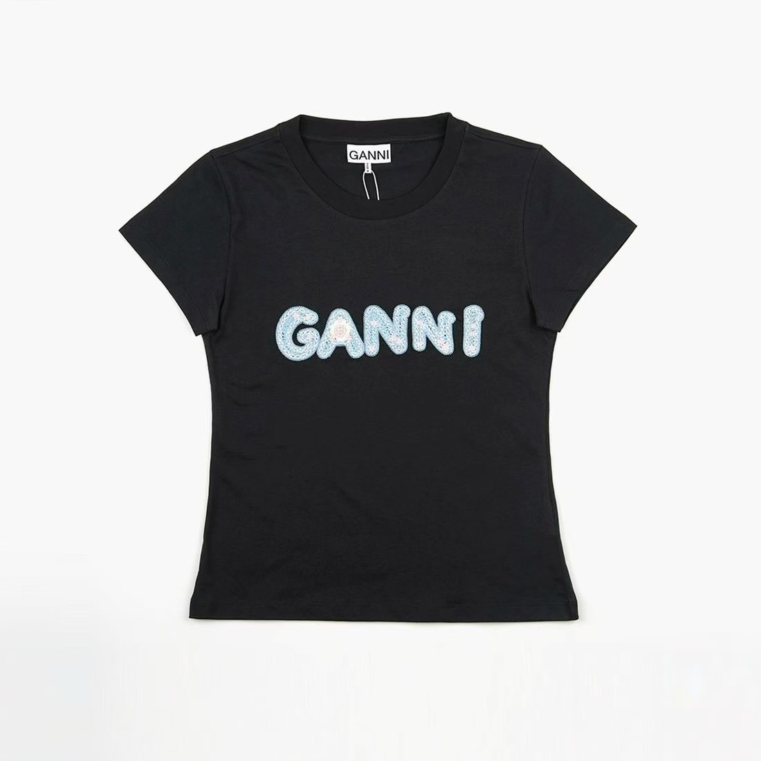 Ganni 黑色短款 logo tee✨Size XS/S/M/L