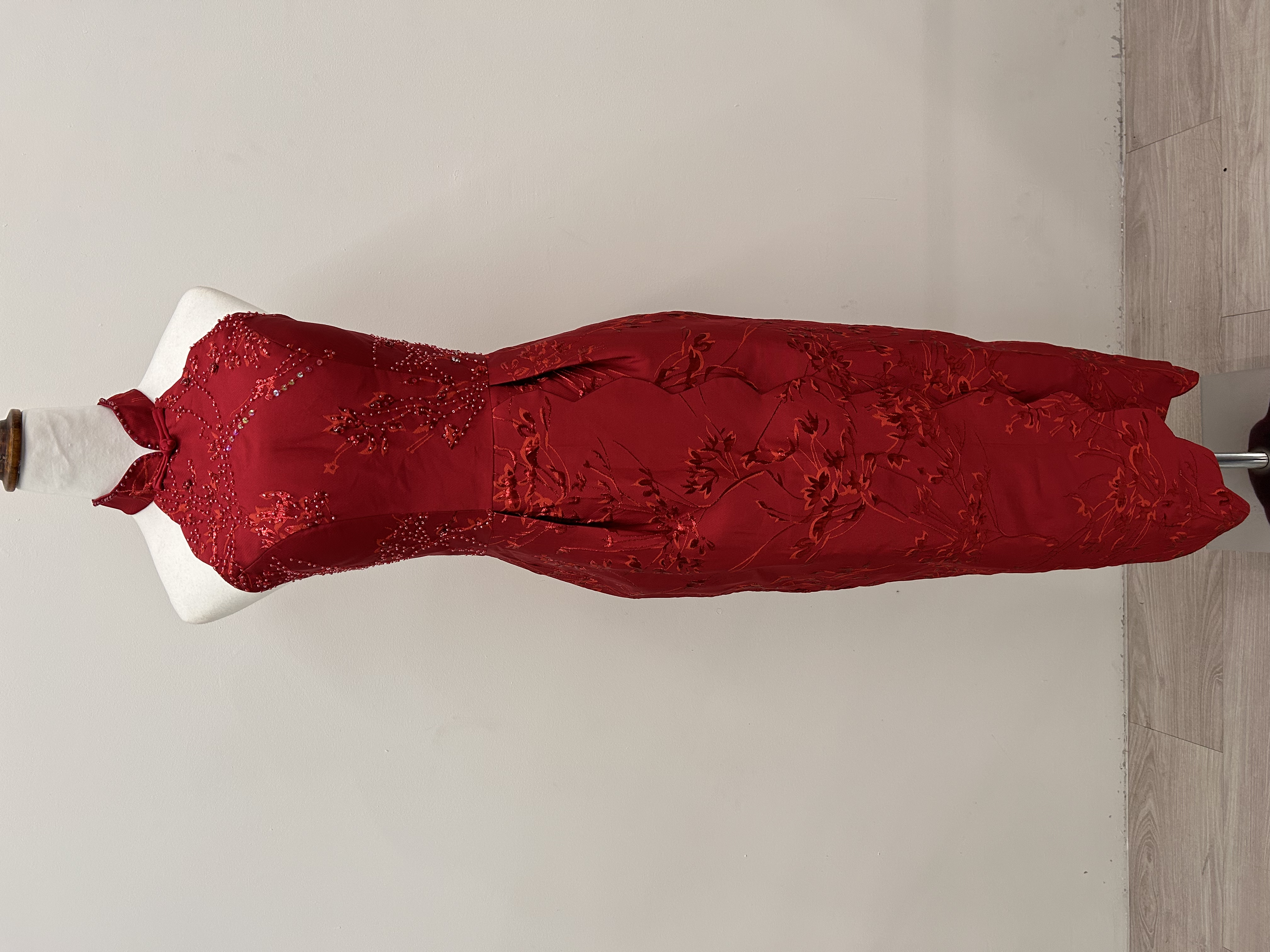 571.WB Beaded Jacquard Halter Neck Qipao