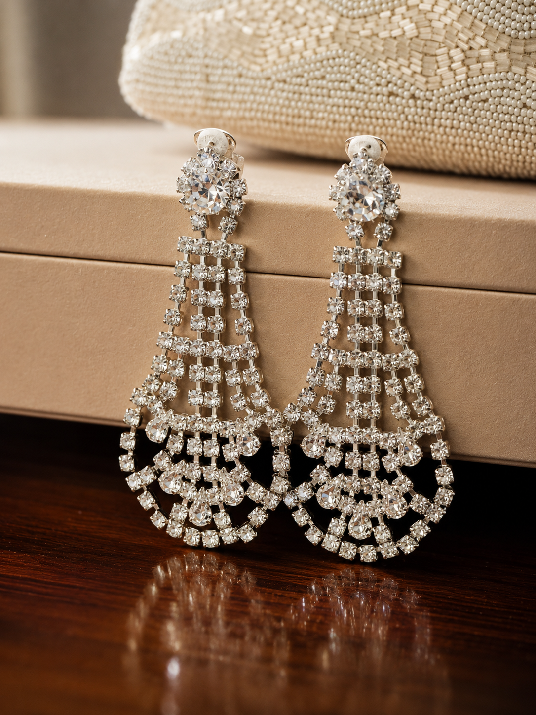 Czech Repulic Modern Reproduction Sparkling Chandelier Statement Clip Earrings(B045)