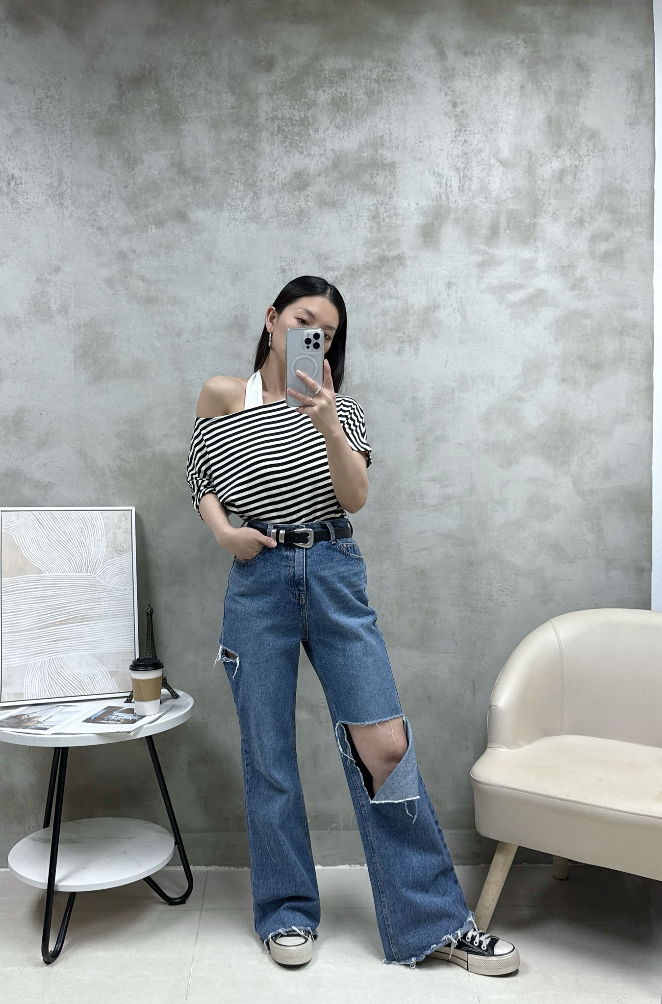 C08 假兩件橫間Top