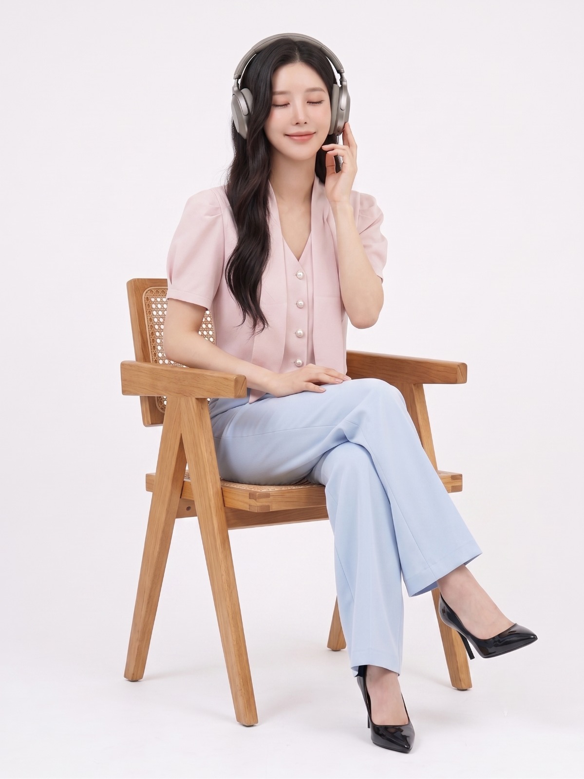 2151BB Avery Pearl Tie-Neck Crop Blouse