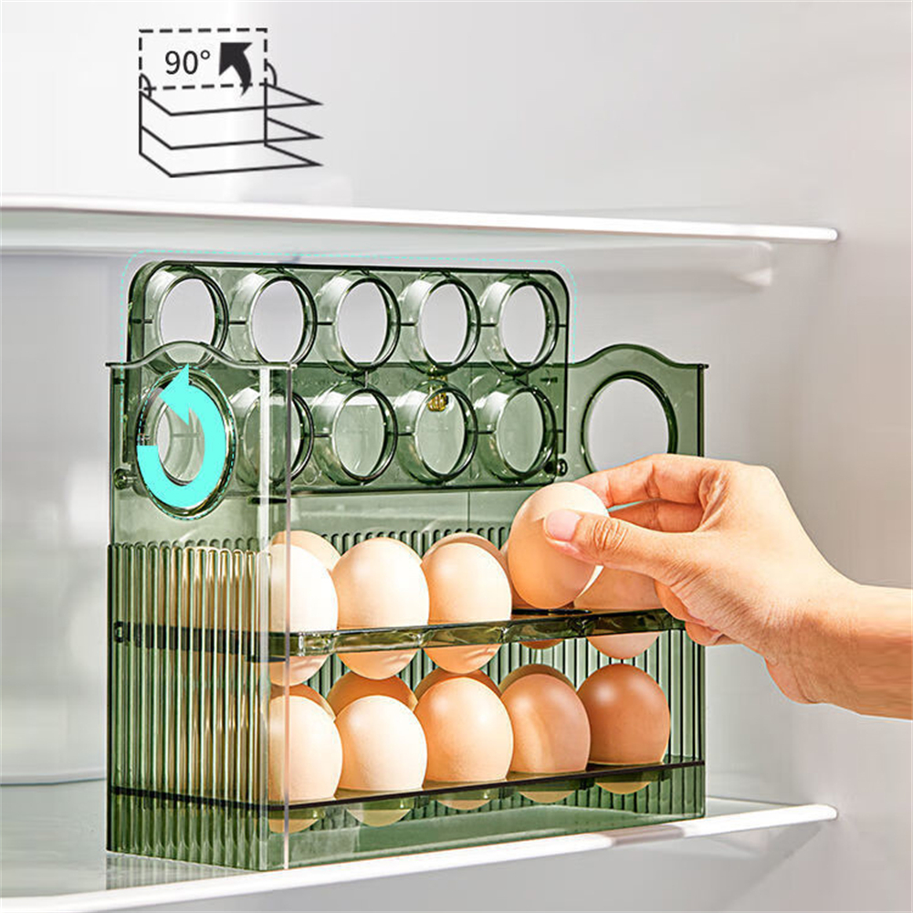 雞蛋收納盒 自動回彈 雪櫃收納架 廚房蛋托保鮮盒 雞蛋架 [平行進口] HK2770