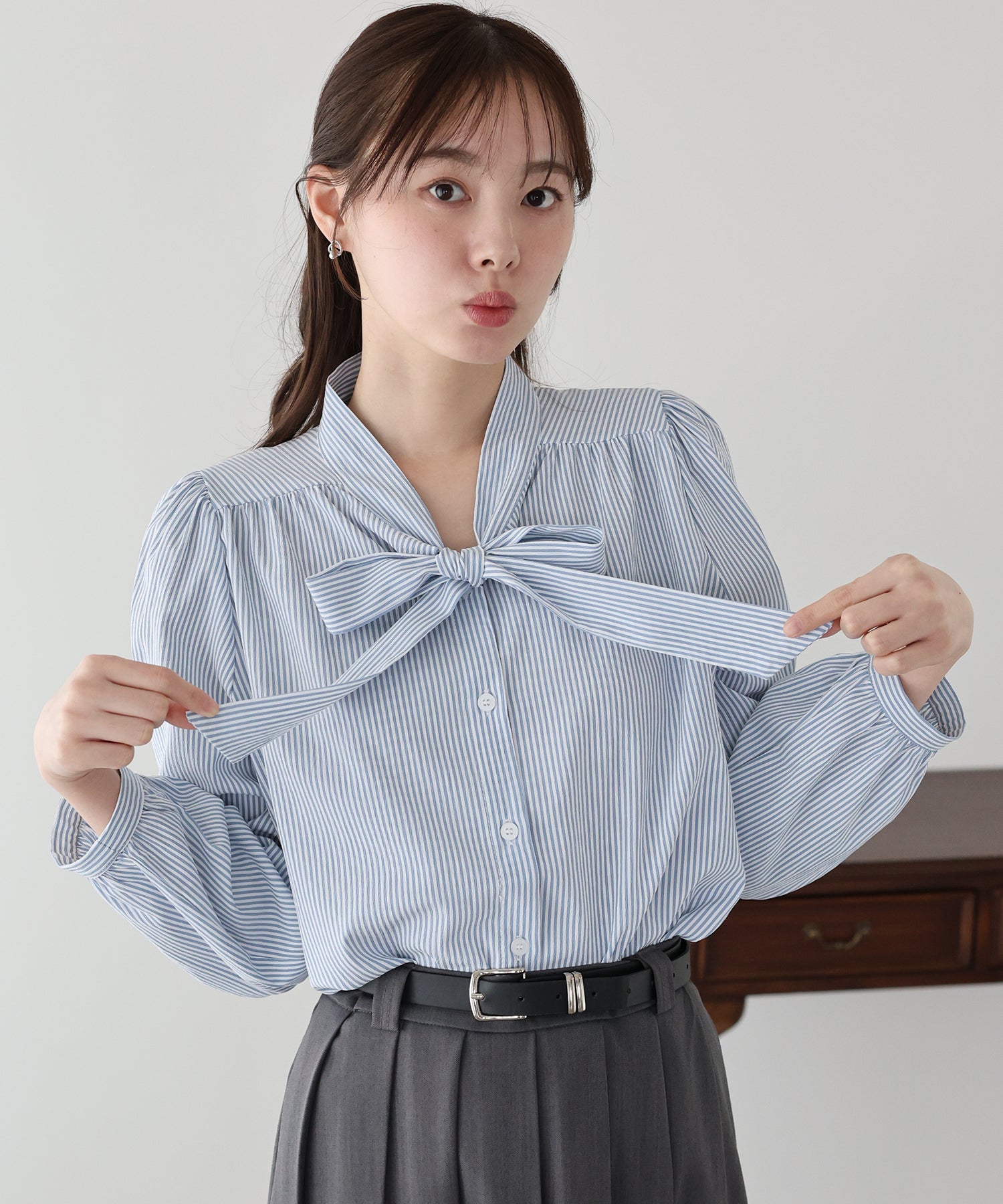 <JP> Soft Ribbon Shirt Blouse* 2色入 <預購>