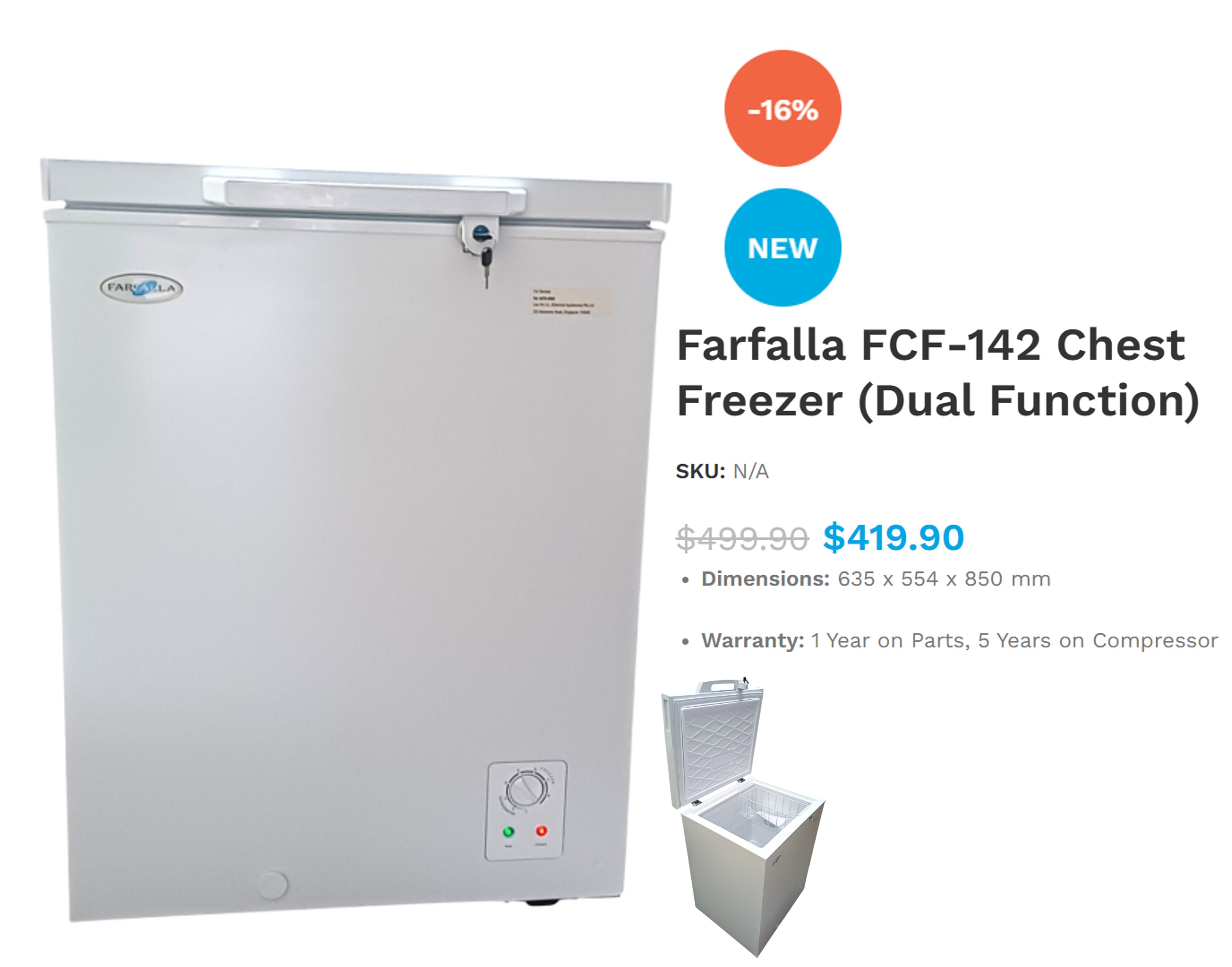 FCF-142 Farfalla FCF-142 Chest Freezer (Dual Function)