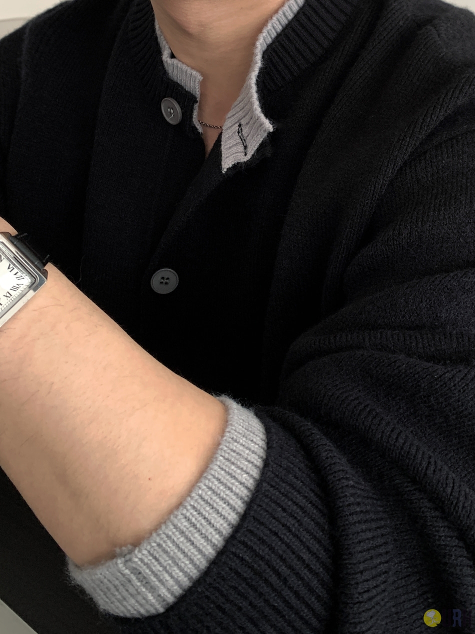 【100%保證韓國直送】柔軟仿羊絨撞色圓領針織開襟衫 👕 [2 color] RL114829