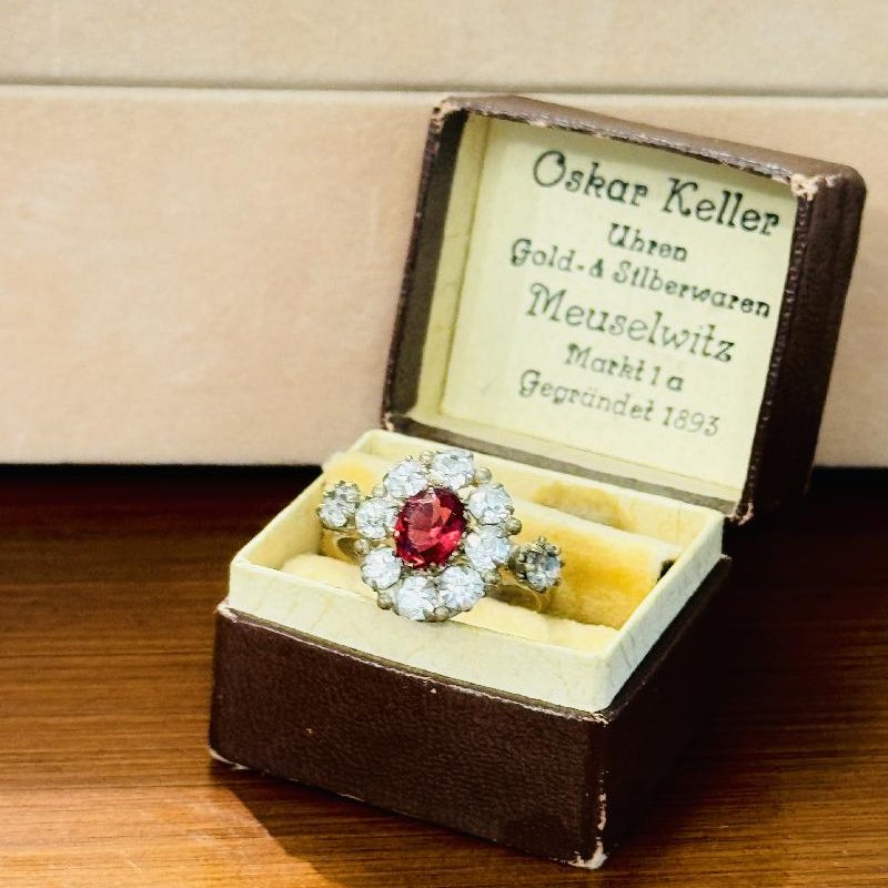 Vintage Art Deco Revival Czechoslovakian Ruby Red Rhinestone Ring - HK size 11 (B119)