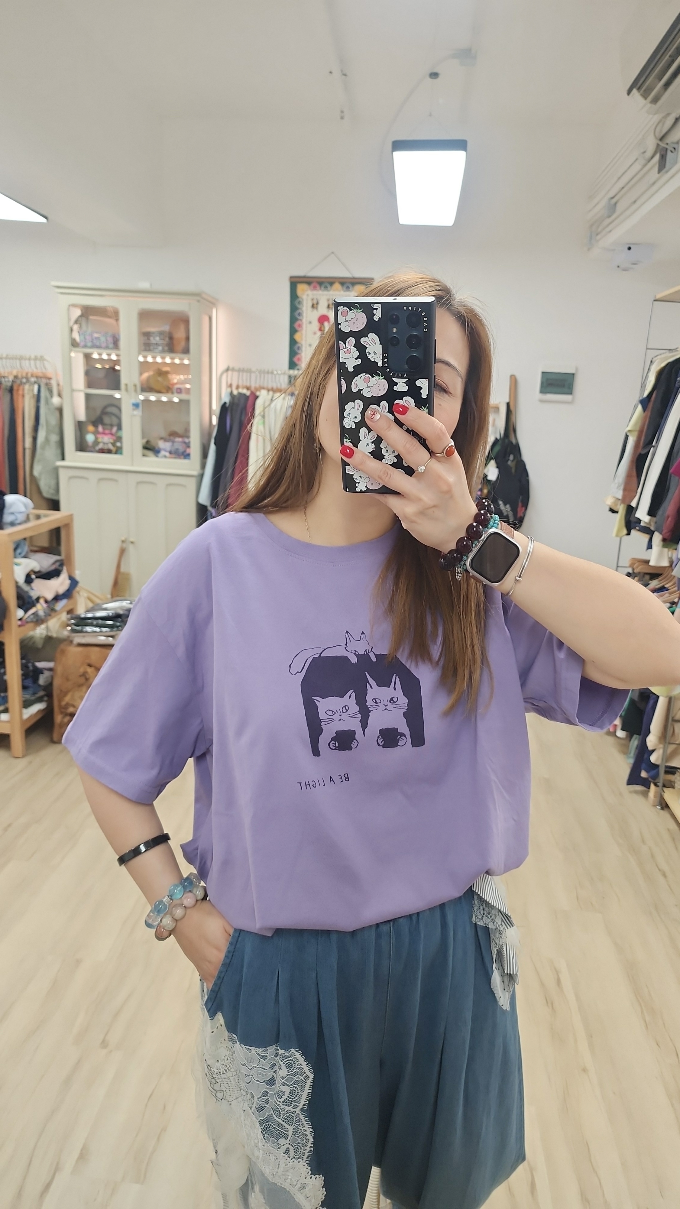 韓國紫貓貓印圖Tee