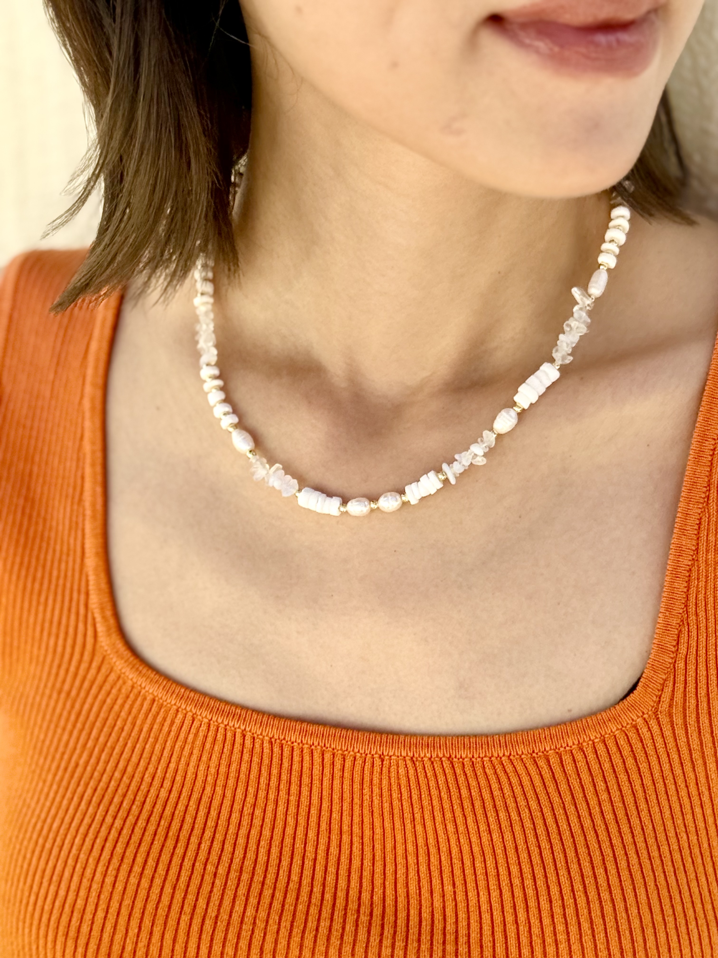 White stone stainless necklace