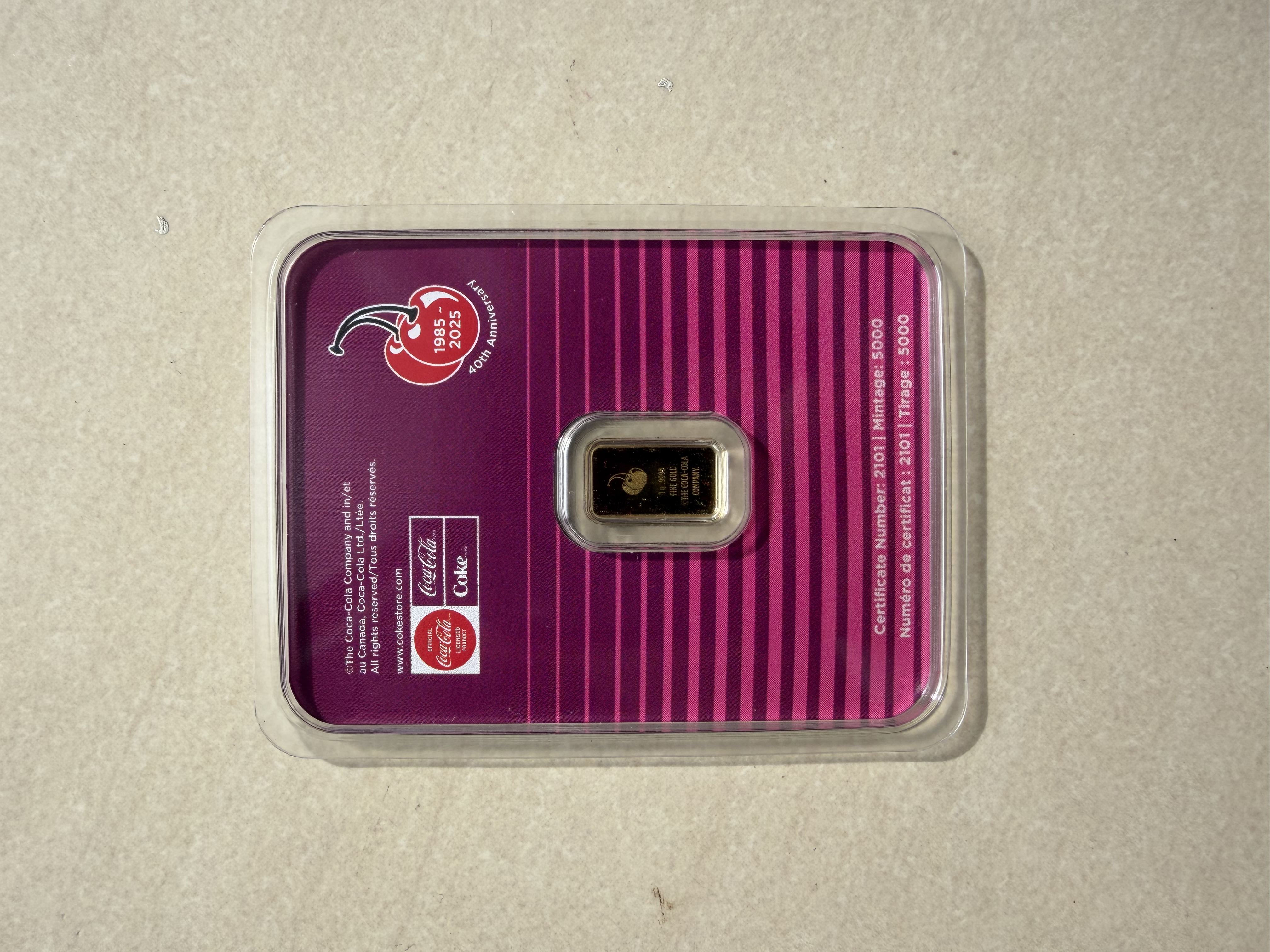 (SN2101) PAMP Cherry Coke 1g🇨🇭Swiss Fine Gold Bar Emas 999.9 樱桃可乐