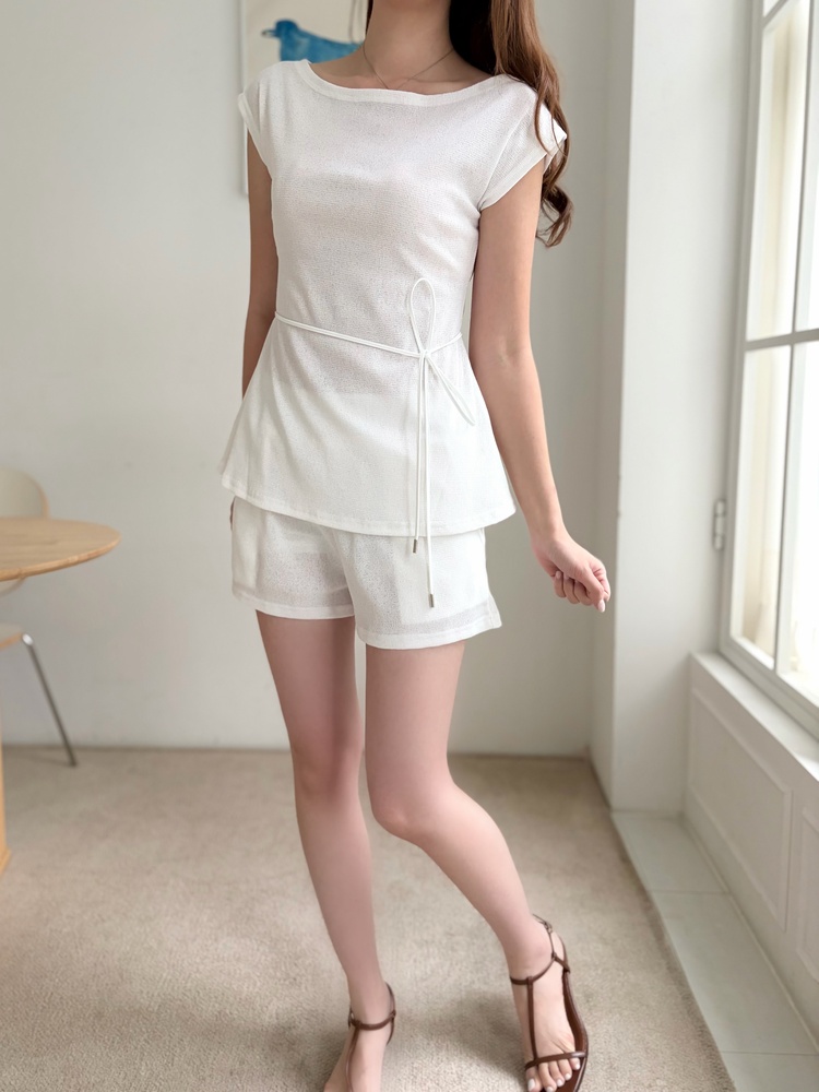 Elysian Boat Neck Belted Set (White)