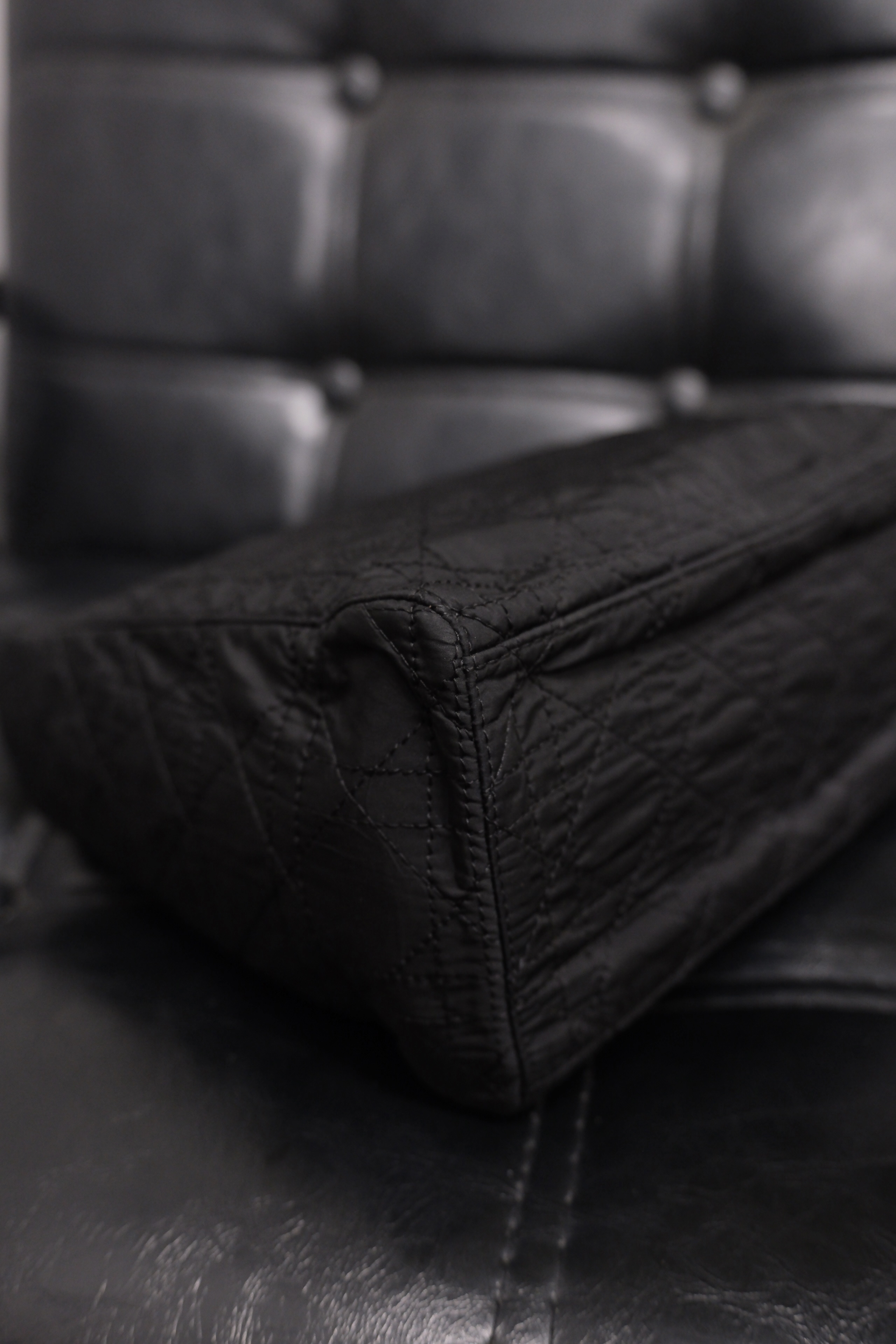 Dior Lady Dior Cannage Nylon Hand Bag Black Gold