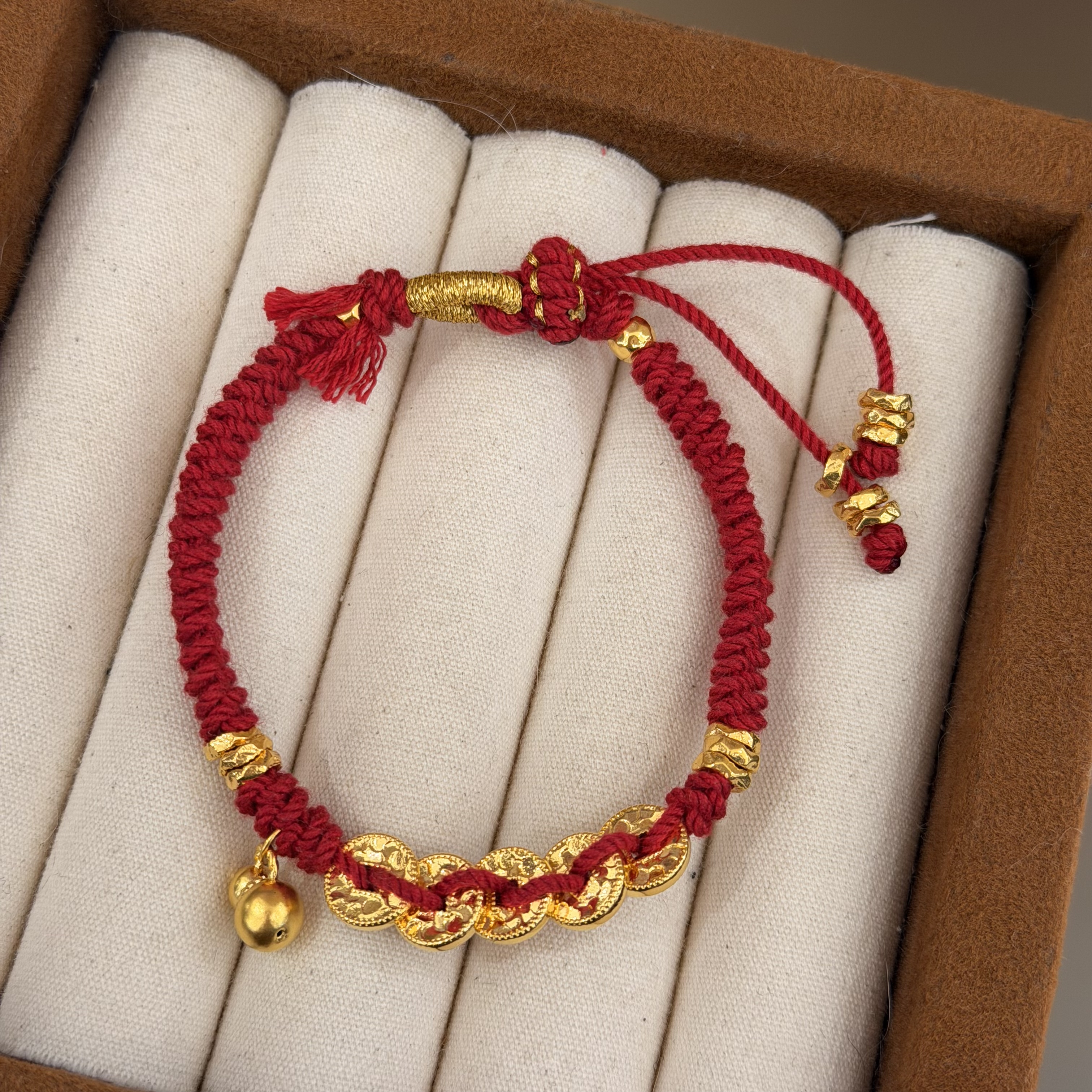  𝟵𝟵𝟵硬金五帝錢+硬金小葫蘆襯手繩