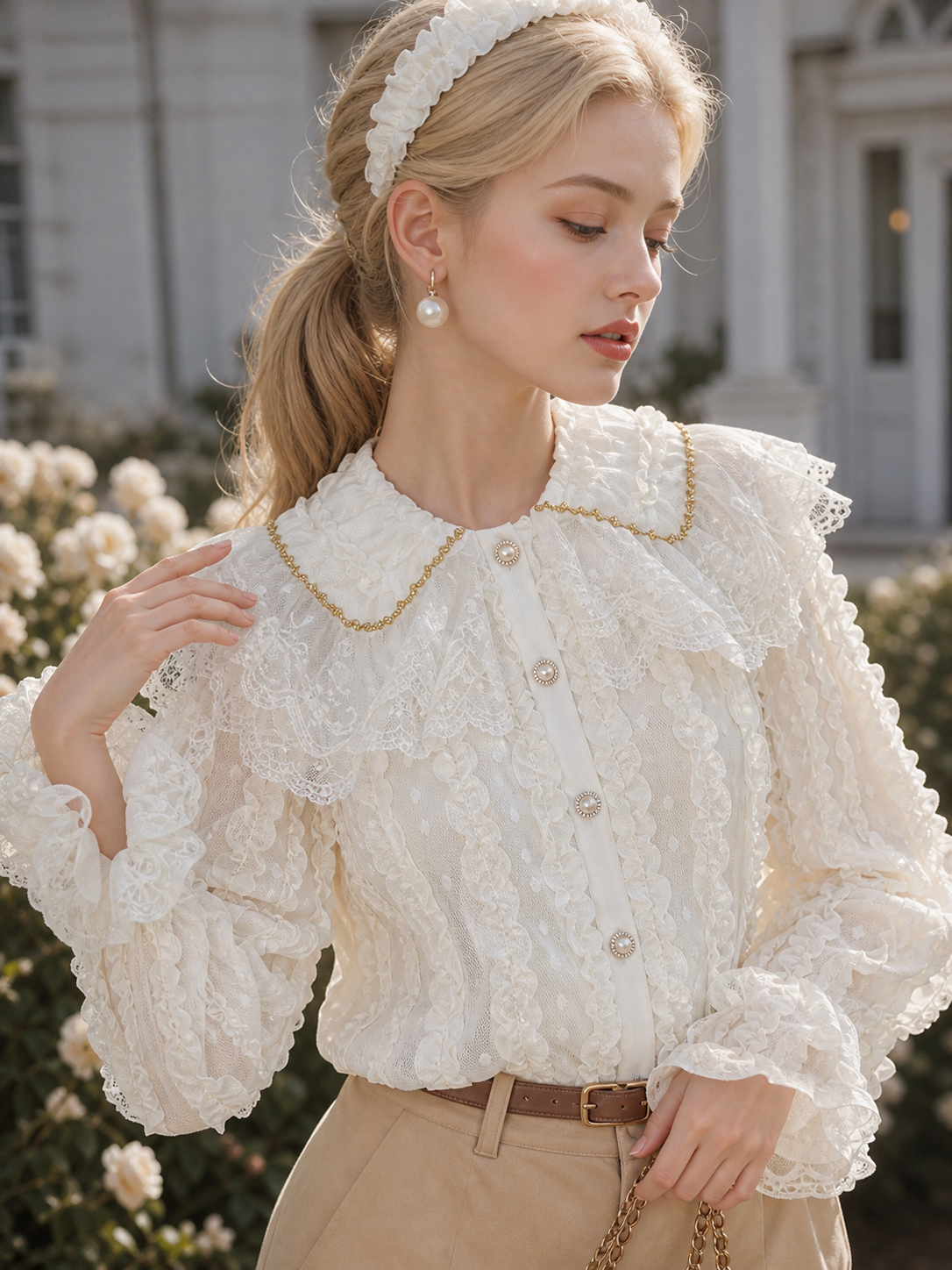 凡爾賽的冬日晨霧 ∙ 重工金絲蕾絲保暖外套式襯衫 Versailles Winter Mist ∙ Gilded Lace Warm Lined Jacket Blouse