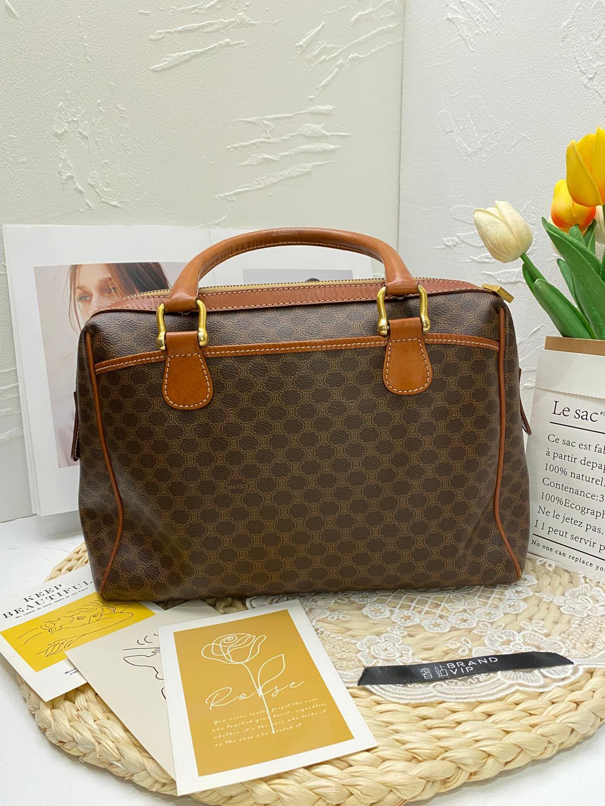 Celine Vintage Macadam Boston Bag