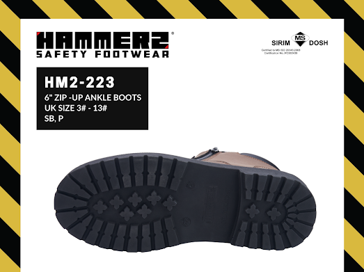 HAMMER 2 SAFETY FOOTWEAR HM2-223 6'' Zip-Up Ankle Boots SIRIM and DOSH Approved Shoes Kasut Keselamatan