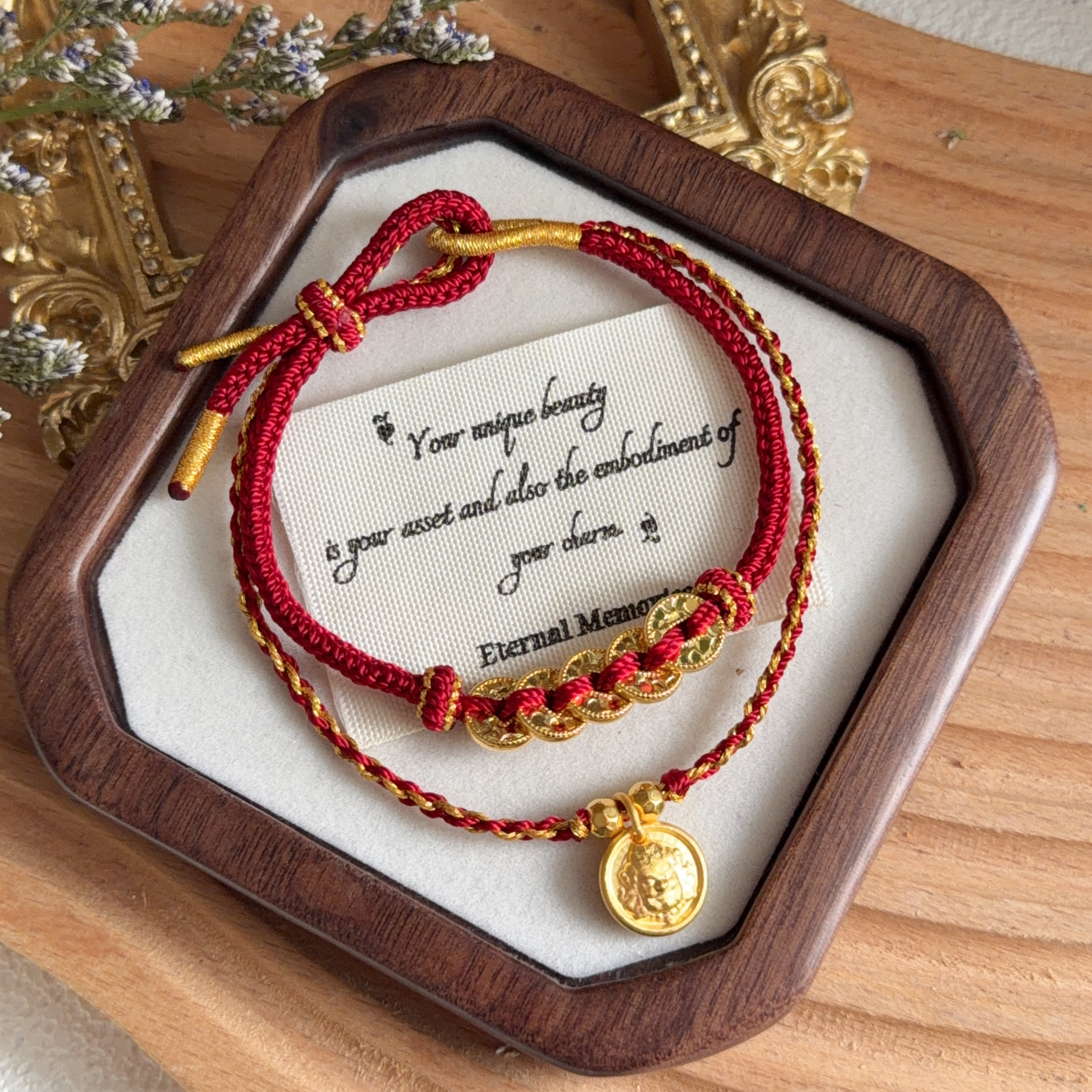 999硬金五帝幣+黃財神襯手绳