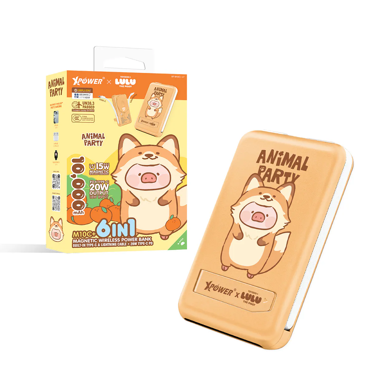 CCC | 3C認證 XPower x 罐頭豬LuLu🐷M10C+ 6合1 10000mAh多功能迷你20W PD3.0+ 磁吸無線快充移動電源