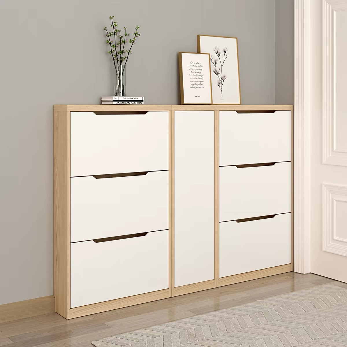 鞋櫃家用門口超薄17cm翻斗櫃式帶凳可坐換鞋凳實木24cm薄款窄鞋櫃 Shoe cabinet