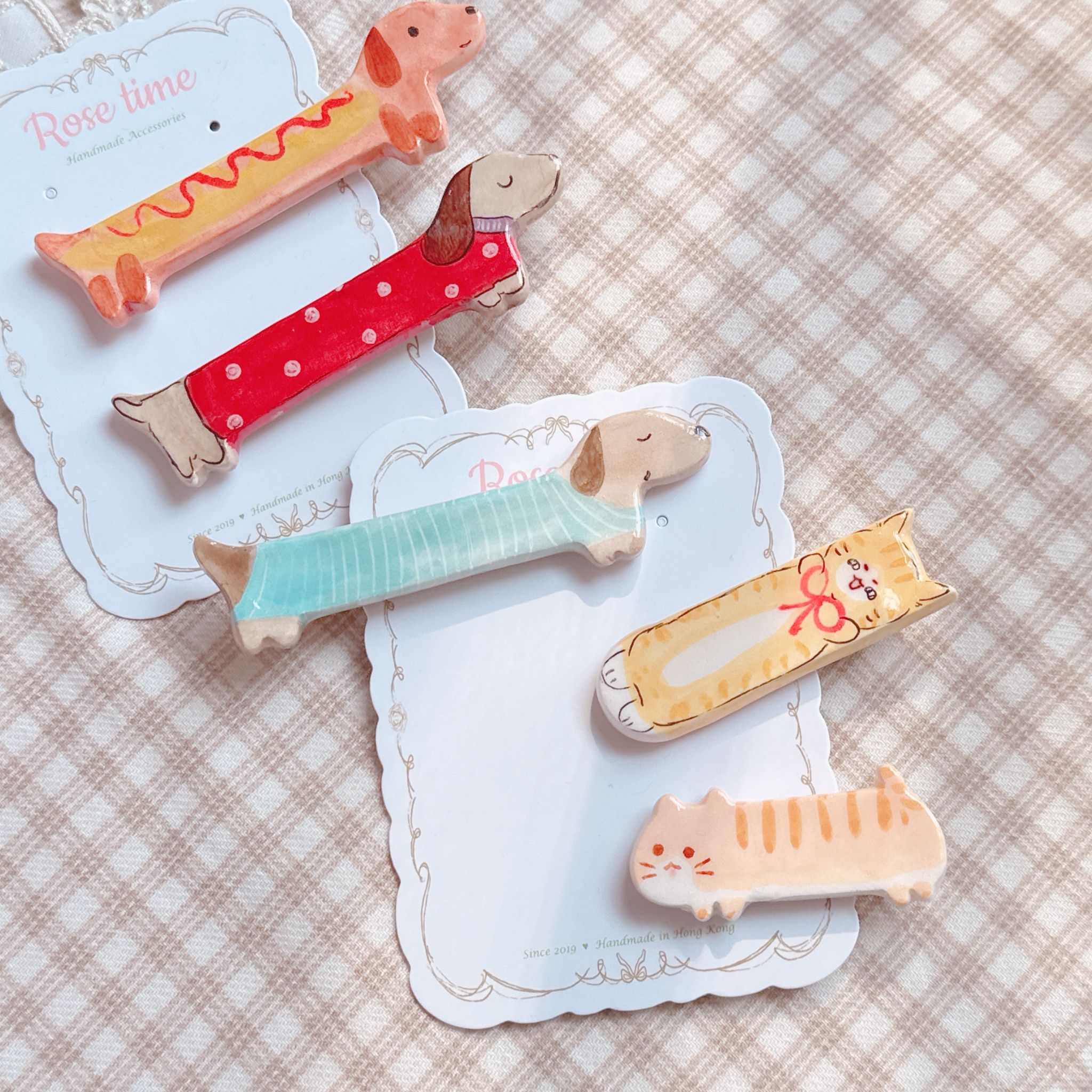 手繪長狗狗/短貓貓 髮夾