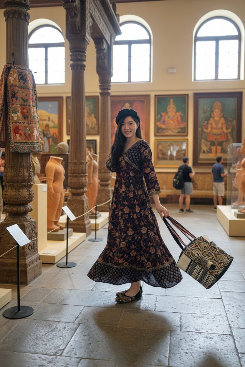 Dark Blue Overlap JP Collar Brown Floral OP 51"  #1377