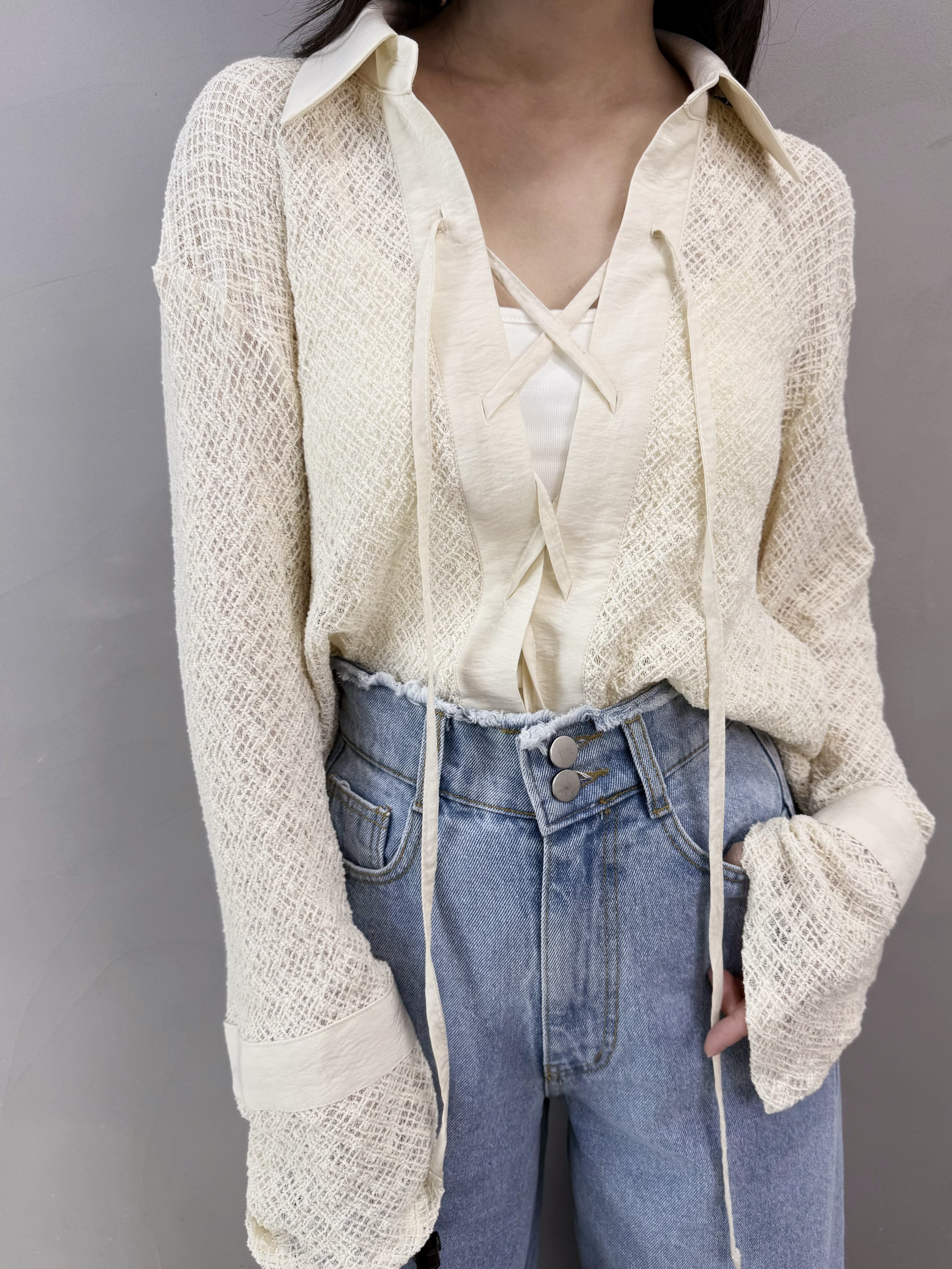 K87 兩著綁帶通花Top