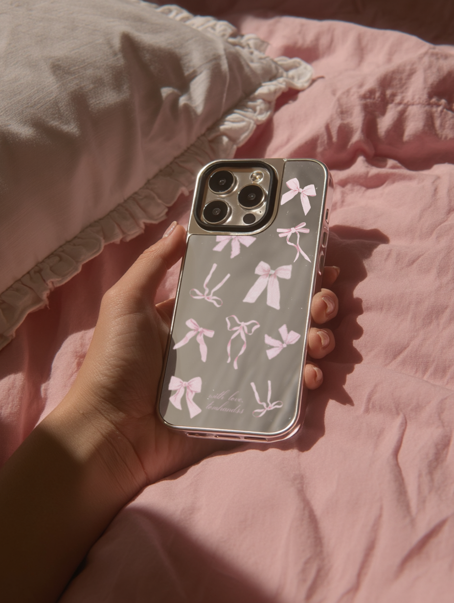 【The French Candy Floss Ribbons*PINK*】銀框鏡面MagSafe iPhone Case