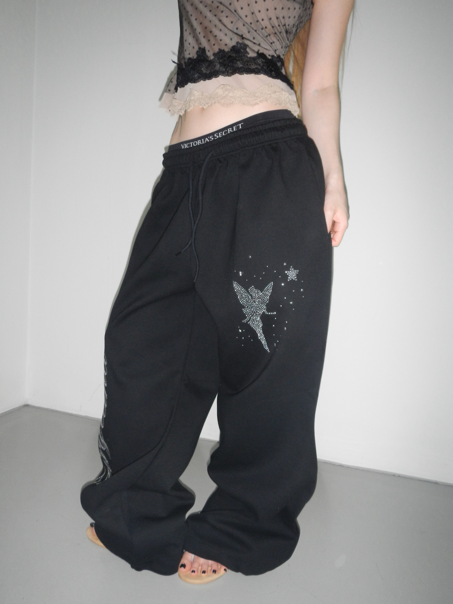 Rhinestone Graphic Wide-Leg Pants