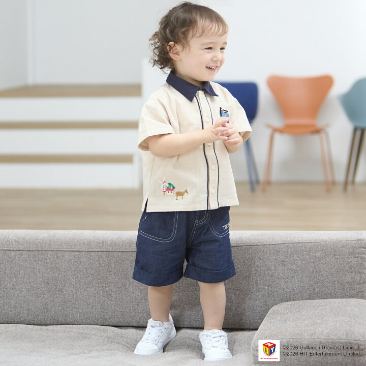 🇯🇵預訂 日本直送🇯🇵Petit Main x Thomas湯瑪士小火車系列三色刺繡貼花梭織布短褲