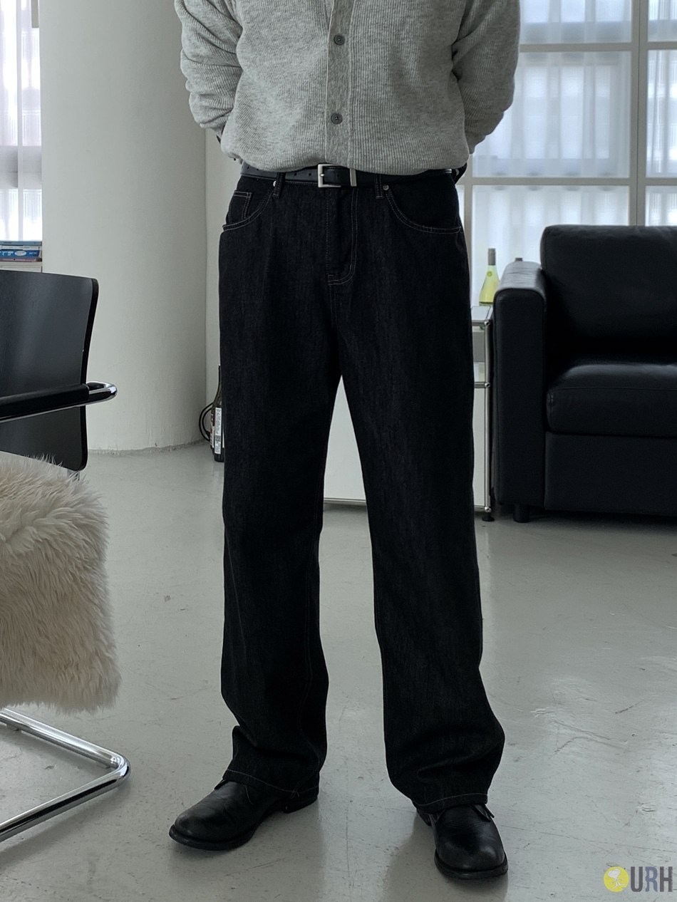 【100%保證韓國直送】經典原色挺闊對比色明線半寬鬆牛仔褲 👖 [2 color] RL114834