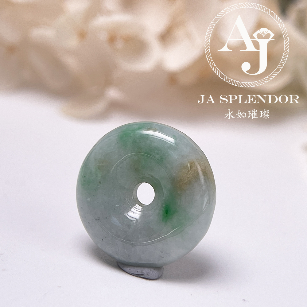 JN-3140 天然翡翠A玉 白底青灑金平安扣