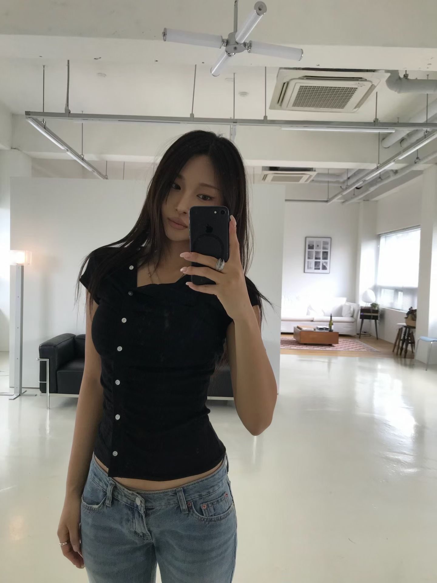 Asymmetric Button Ruched Top