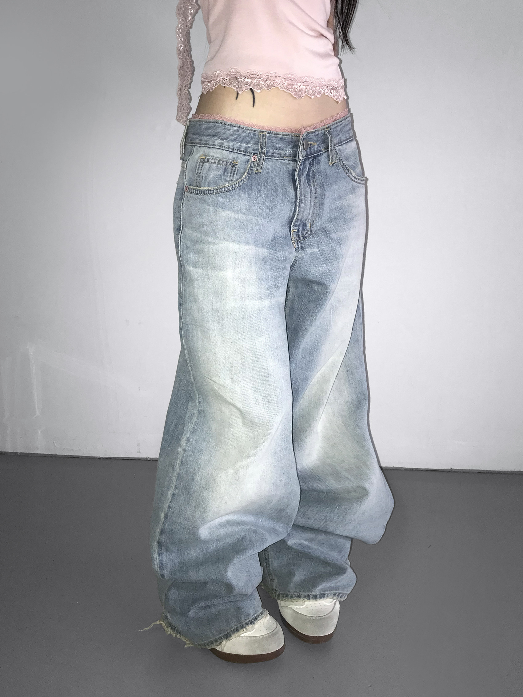 Lace Trim Layered Wide Leg Denim