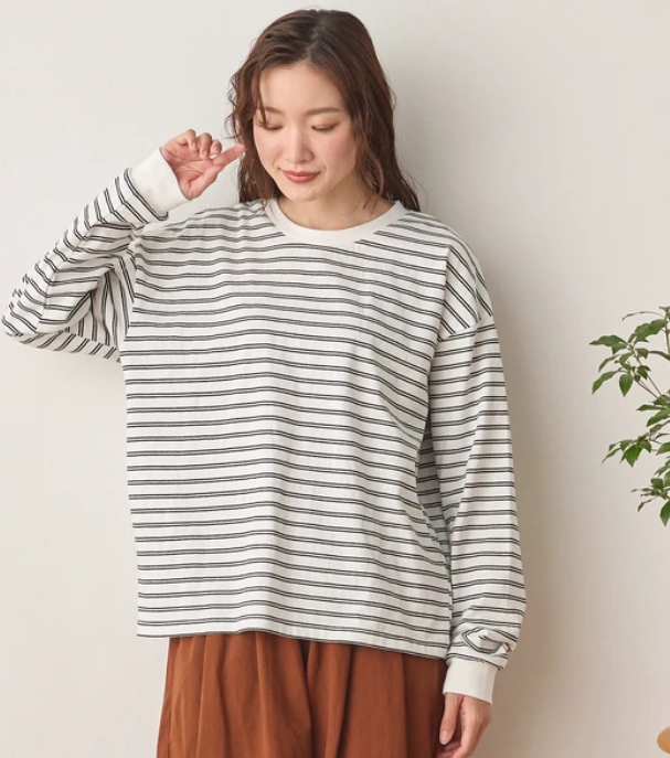 日牌Cloudnine 條紋雲朵刺繡長袖上衣
