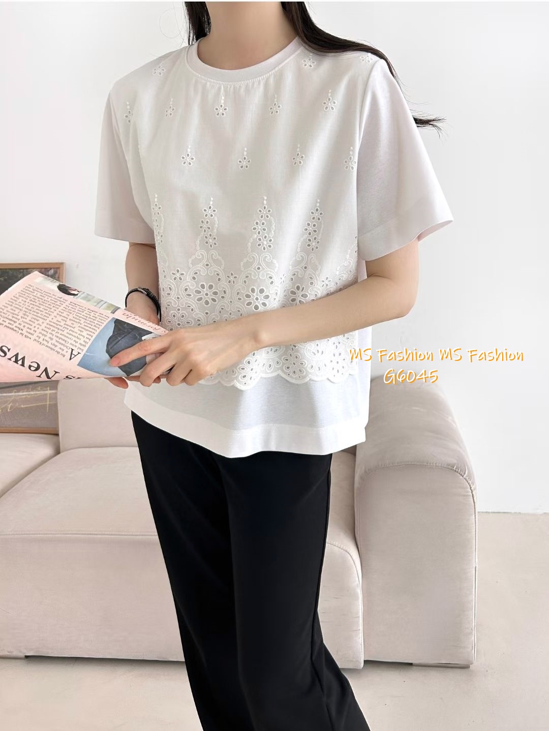 G6045 韓國🇰🇷通花拼布top