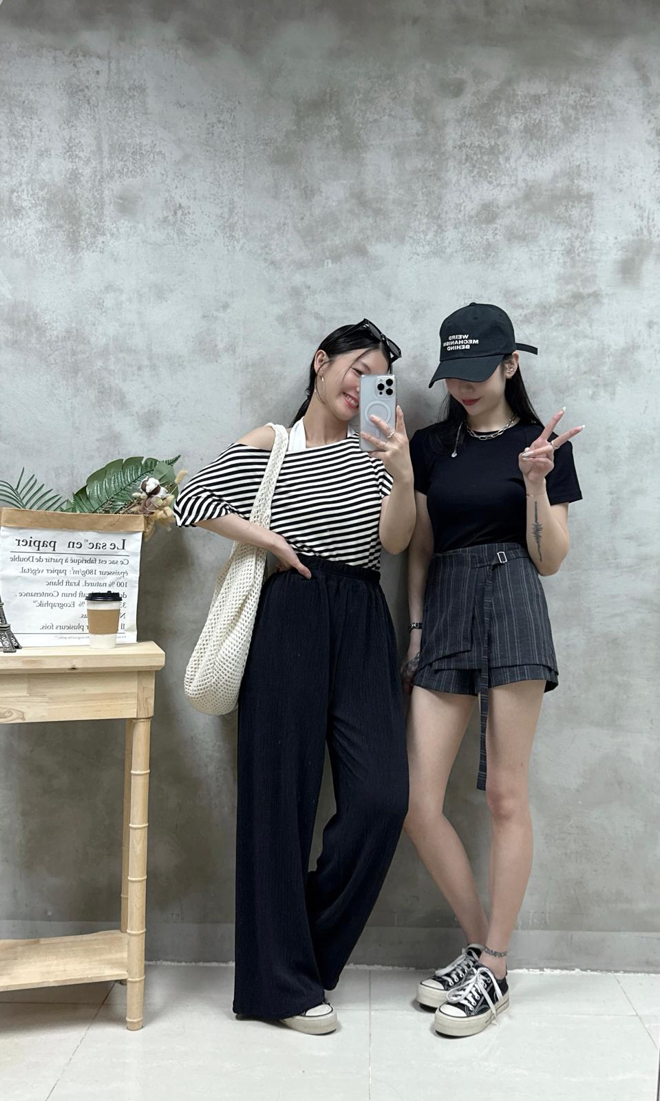 E05 不規則條子裙褲