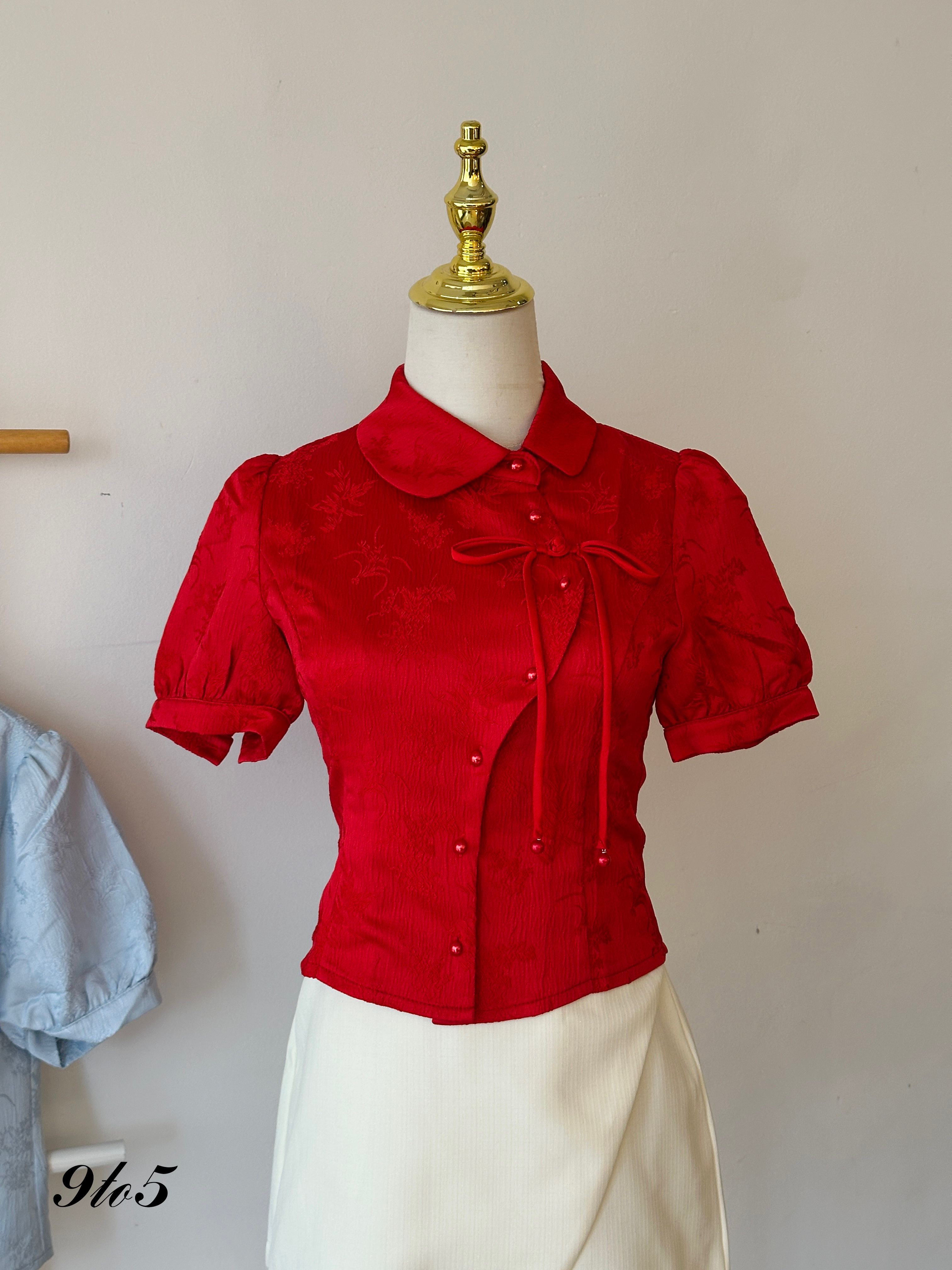 T3955 Puff Sleeve Cheongsam Top - 3 Colors