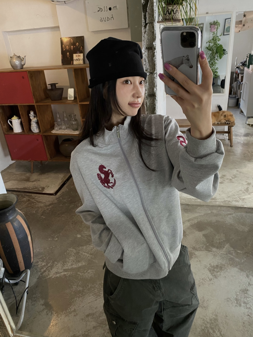 Graphic High-Neck Zip-Up