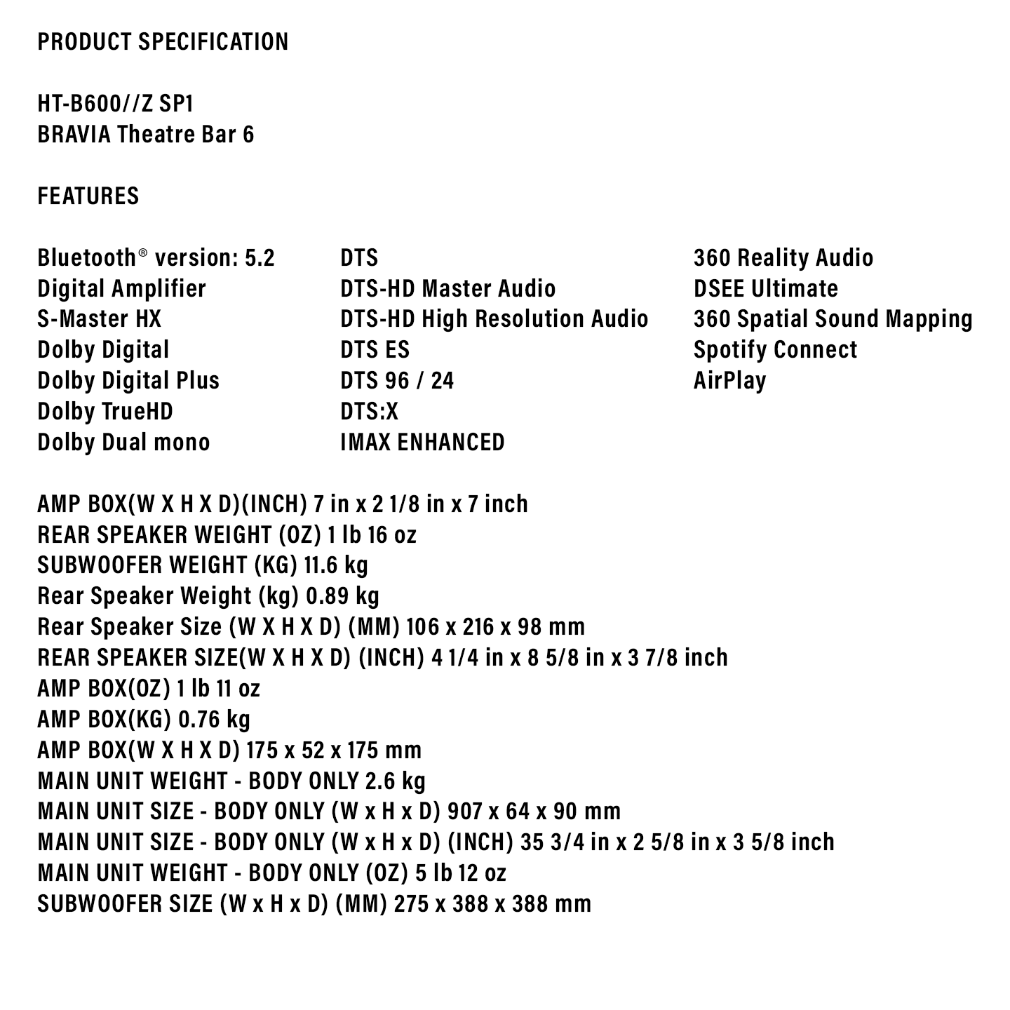 Sony Soundbar Dolby Atmos (HT-B600)