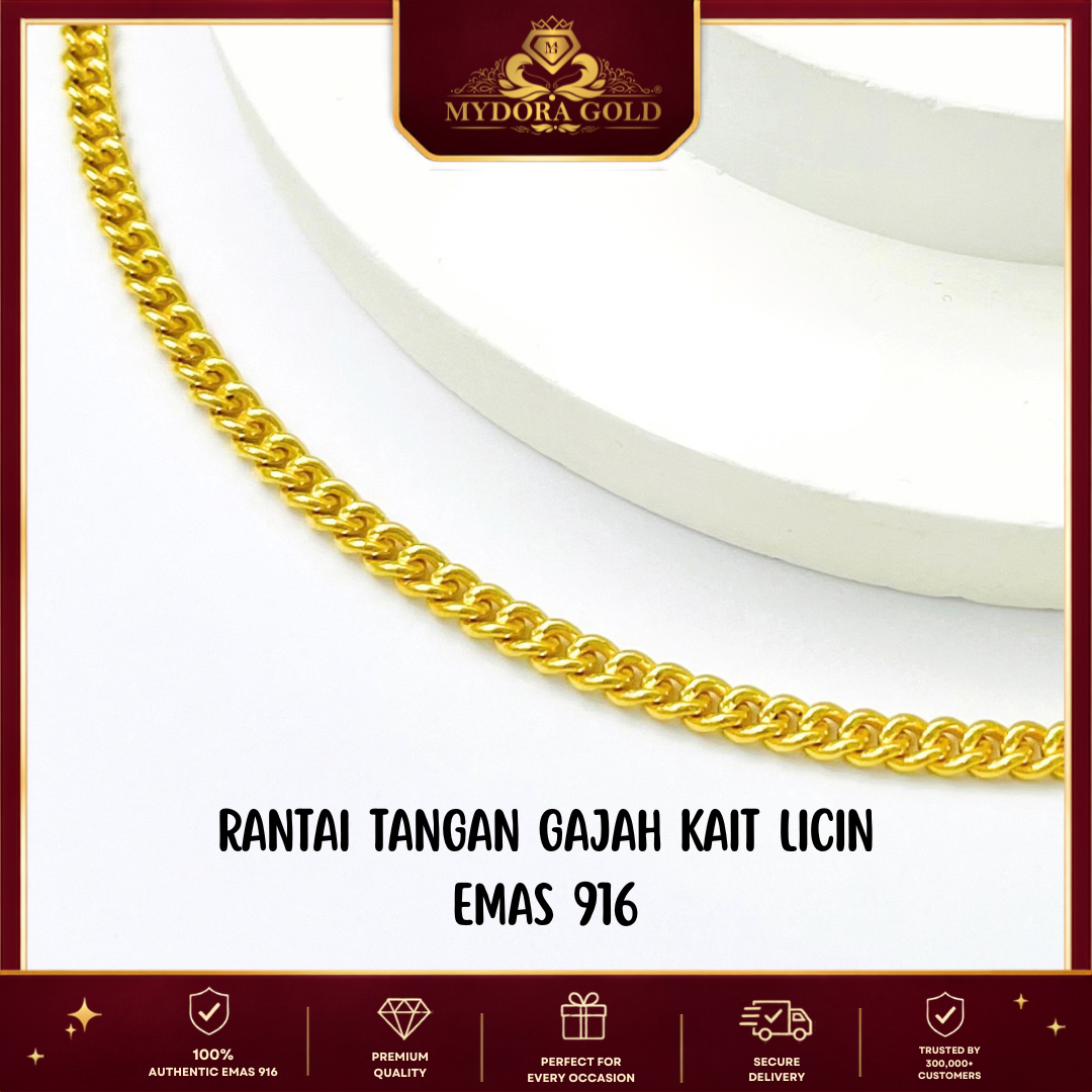 MYDORA Rantai Tangan Gajah Kait Licin l EMAS 916/22K