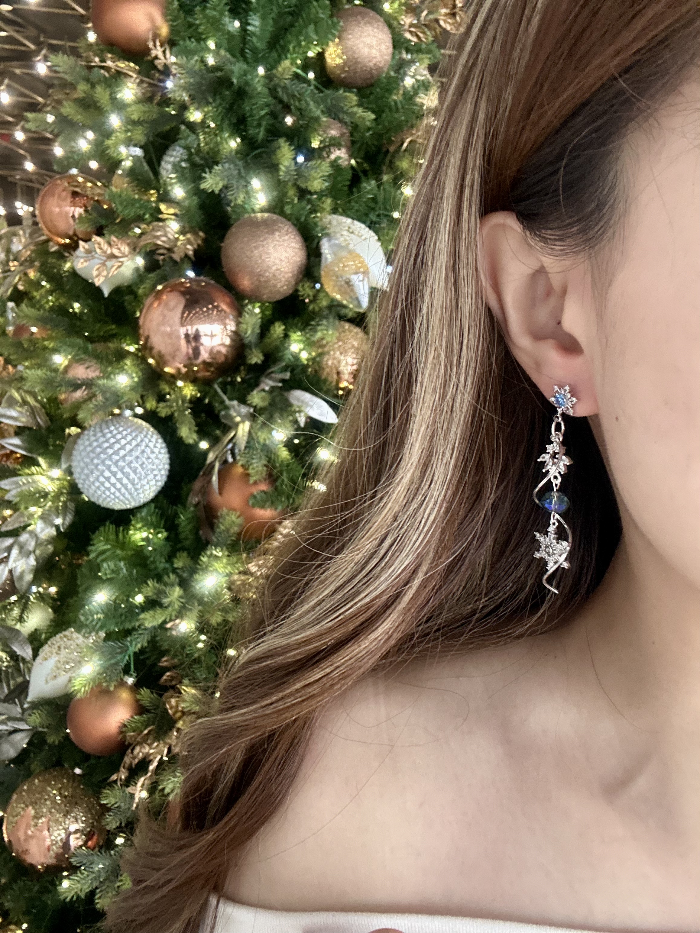 |🎄聖誕組合裝| 旋轉雪花鑽耳環(銀)❄️+珍珠雪花手鏈✨
